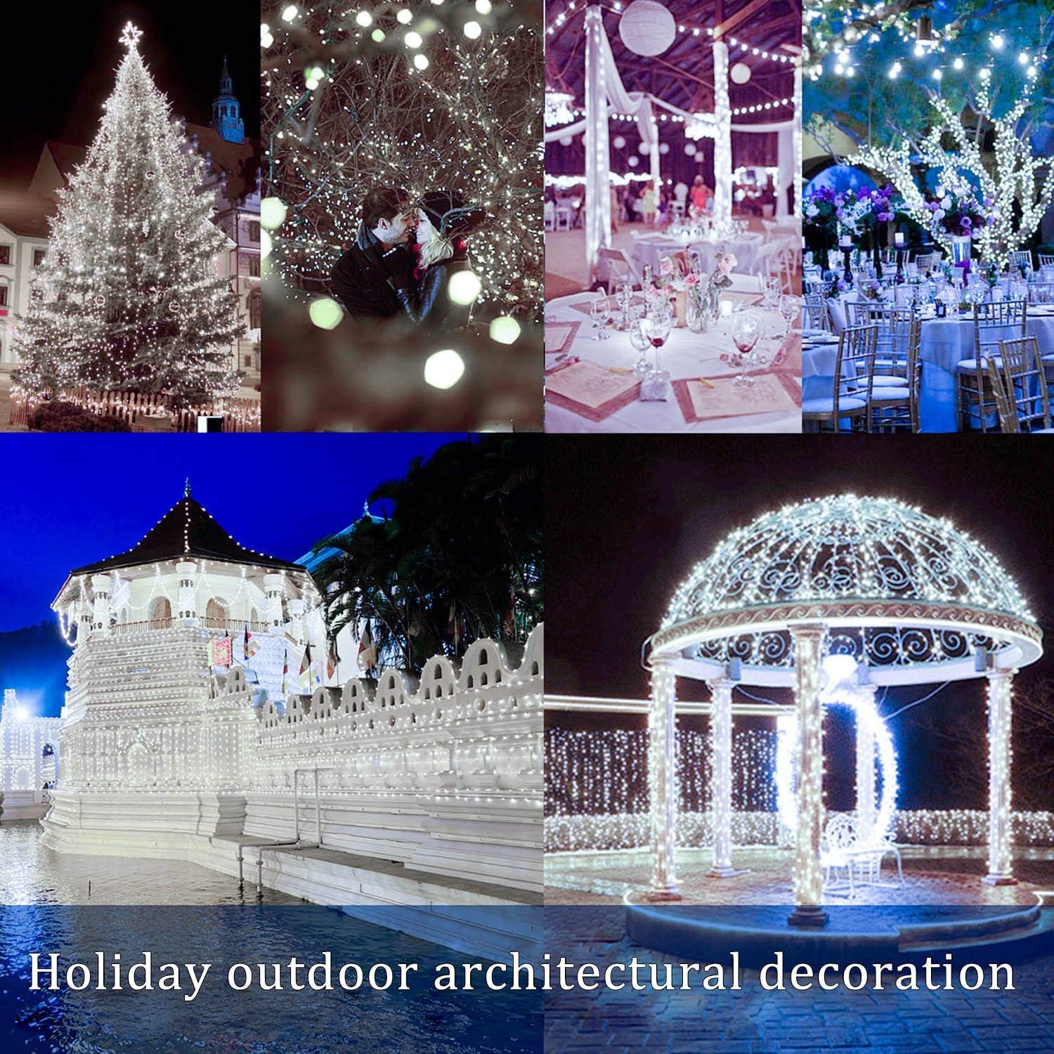 DAYLIGHTIR 4 Pack Solar Powered Copper Wire String Lights, 400LED, Waterproof, 8 Modes, White, Model 2