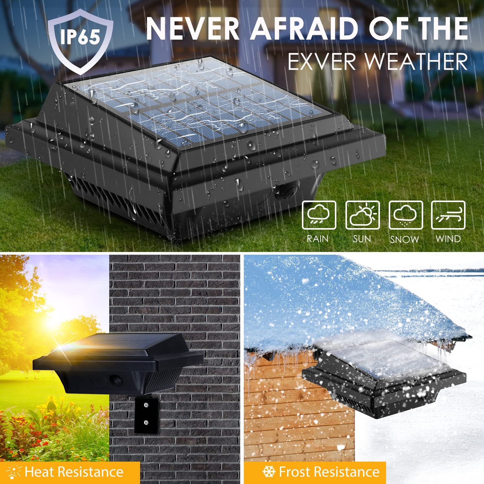 UniqueFire Solar Gutter Lights - 40 LEDs, Waterproof, Black/Warm White, 8 Pack, Model 10297, Ideal for Decks, Fences, and Yards