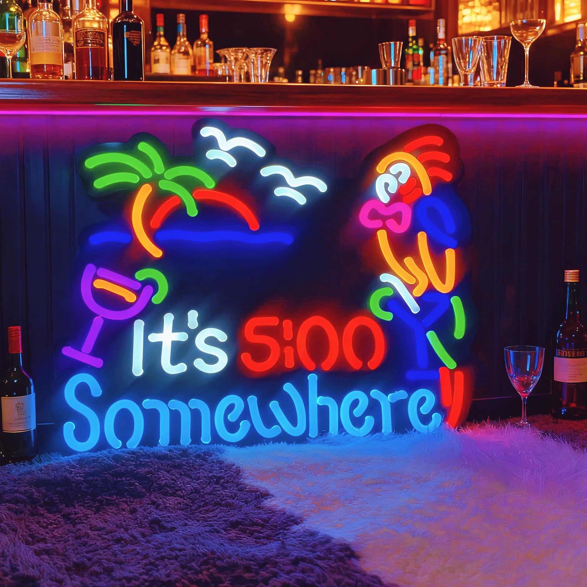 Jigsaw Puzzle ItS 5:00 Five Oclock Somewhere Neon Light Sign  Man Cave Men Led Light  Home Wall Signs Gifts  Decorations  Palm Tree  Beach  Sun  Tiki Bar  Garage  Accessories  Cart  Party  Bedroom  Led Sign  Lights