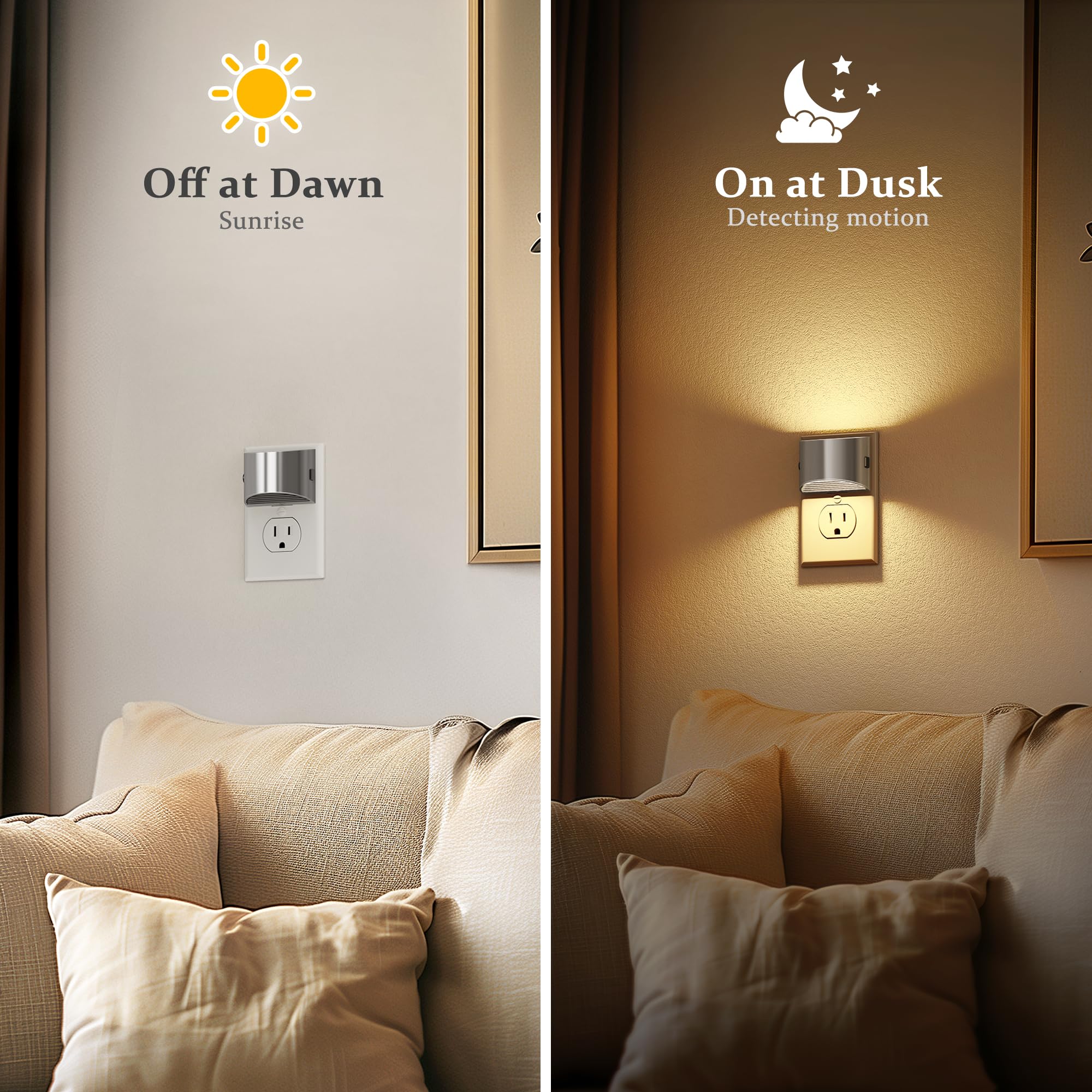 Jandcase Led Night Lights Plug Into Wall, 2 Pack Modern Night Lights, Dusk To Dawn Sensor Nightlight, 0-100Lm Brightness Adjusta