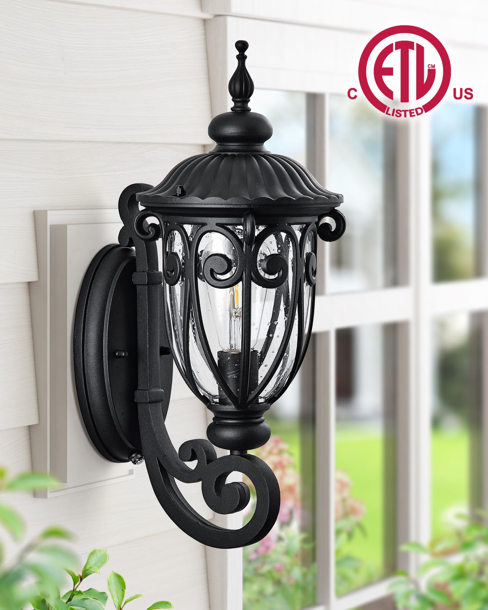 Vianis Dusk To Dawn Outdoor Lighting  Black Retro Porch Lights Outdoor Lanterns  Outdoor Light Fixture With Bubble Glass For Porch  Garden  Doorway  Waterproof And Anti-Rust