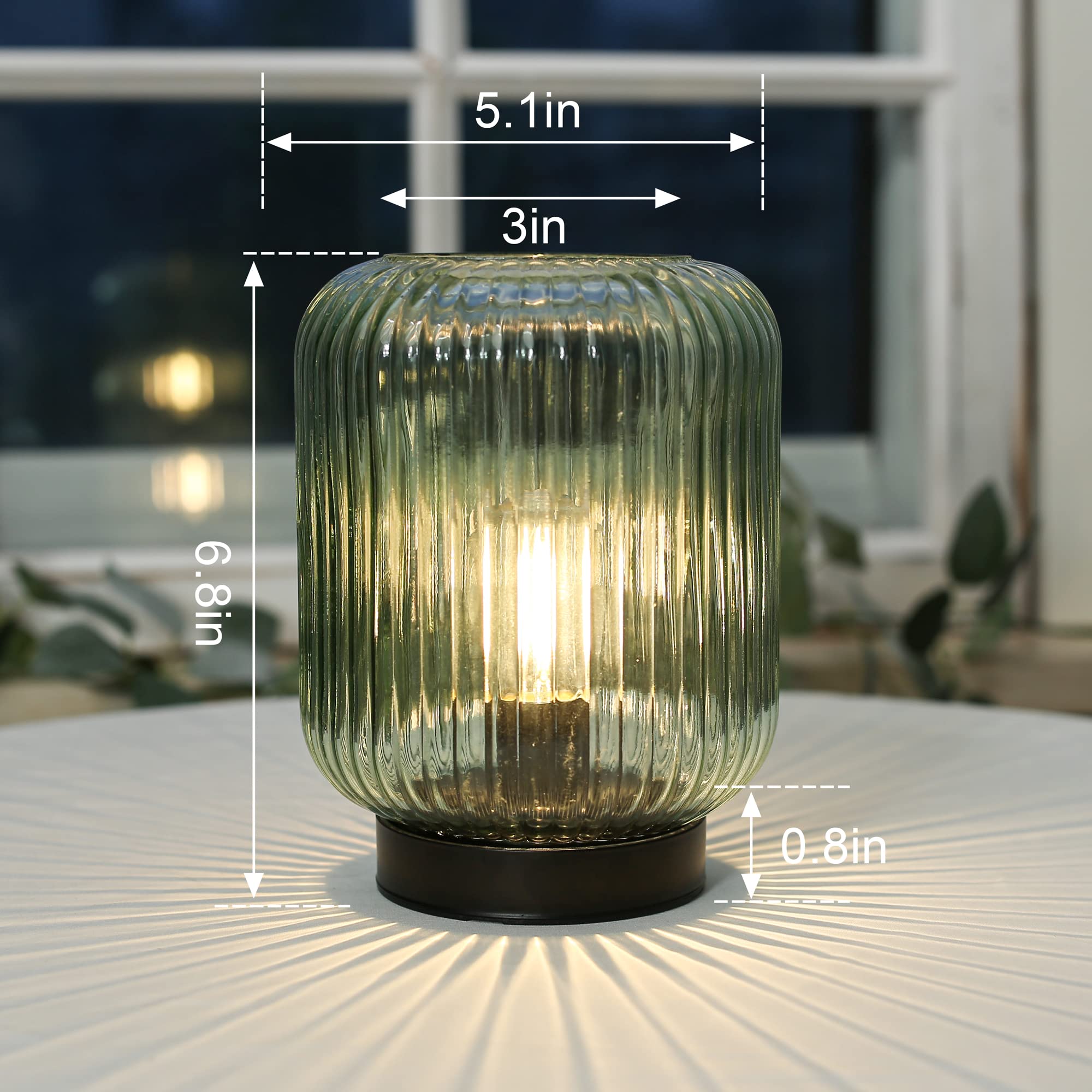 Lusharbor Battery Operated Lamp, Cordless Table Lamps For Home Decor, Battery Powered Nightlight With Led Bulb, Decorative Glass