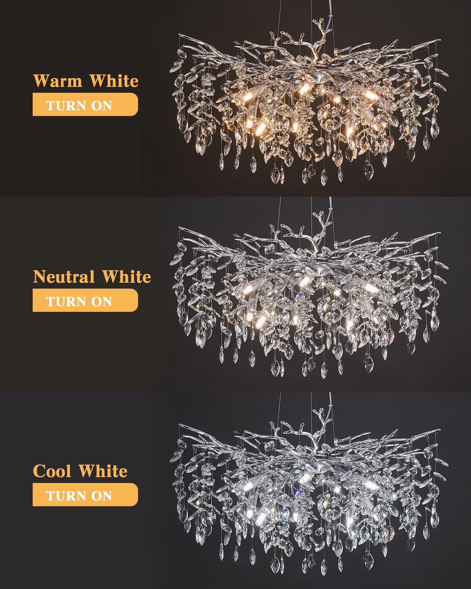Modern Tree Branch Crystal Chandelier Luxury Silver Crystal Pendant Lighting 30'' Contemporary 10-Light Chandeliers For Dining R