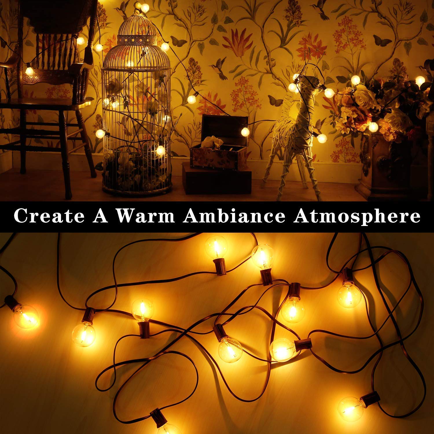 GOOTHY G40 LED Outdoor String Lights, 50Ft, Black, Waterproof with 52 Shatterproof Globe Bulbs for Patio, Cafe, and Commercial Decor