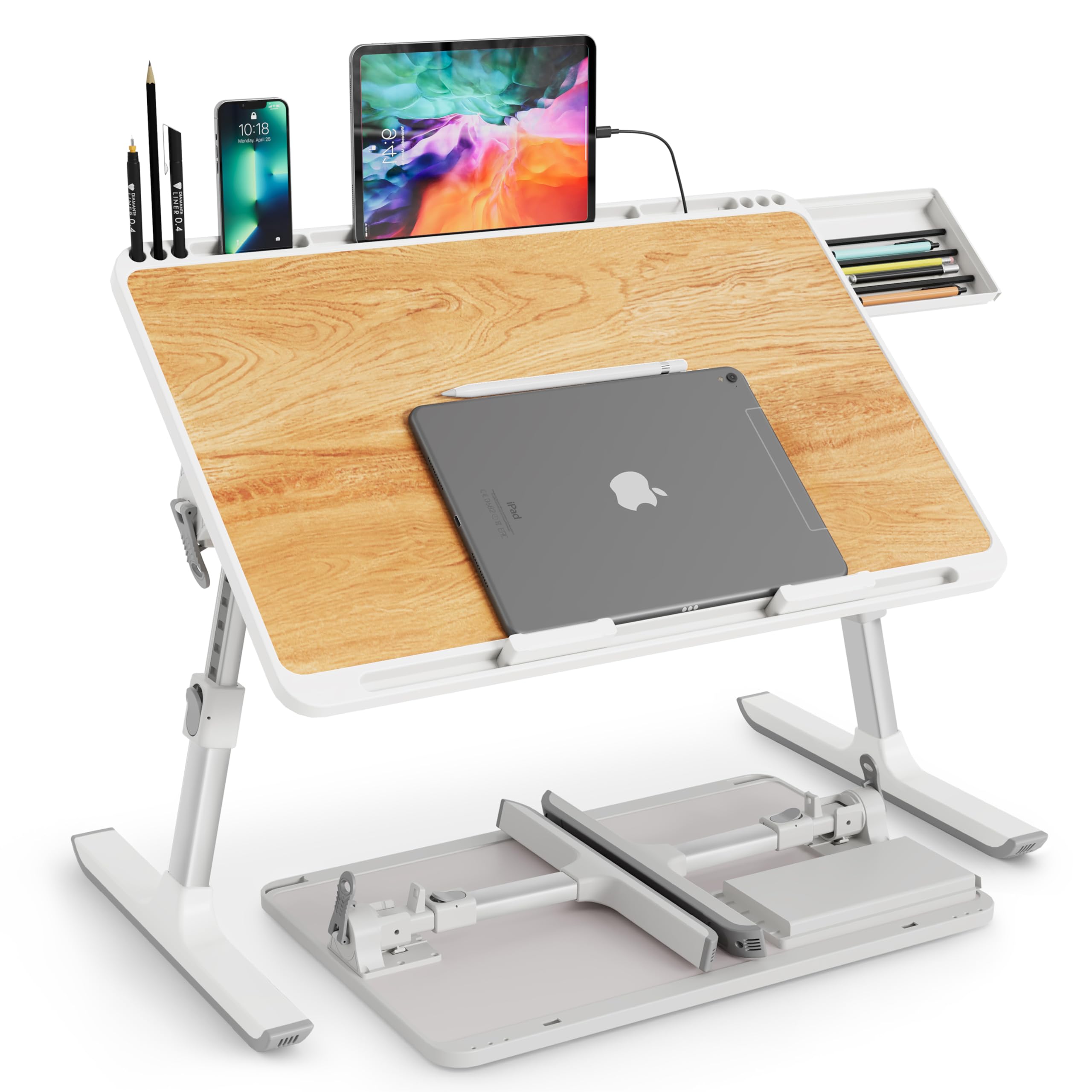 Monomi Laptop Desk for Bed  Height & Angle Adjustable Laptop Stand for Bed X-Large Folding Portable Lap Desks Trays with Storage Drawers  Lap Table for Eating  Working  Writing and Drawing-New