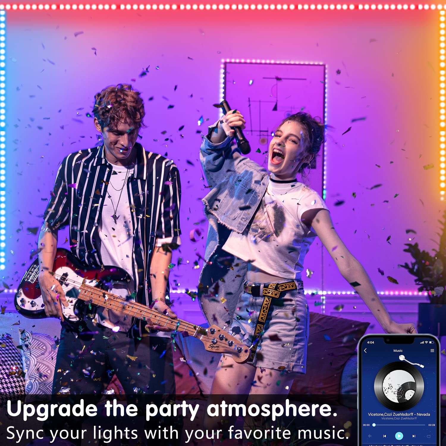 Keepsmile 100ft LED Strip Lights, Bluetooth App Control, Music Sync, RGB, 2 Rolls of 50ft, Multicolor, Plastic