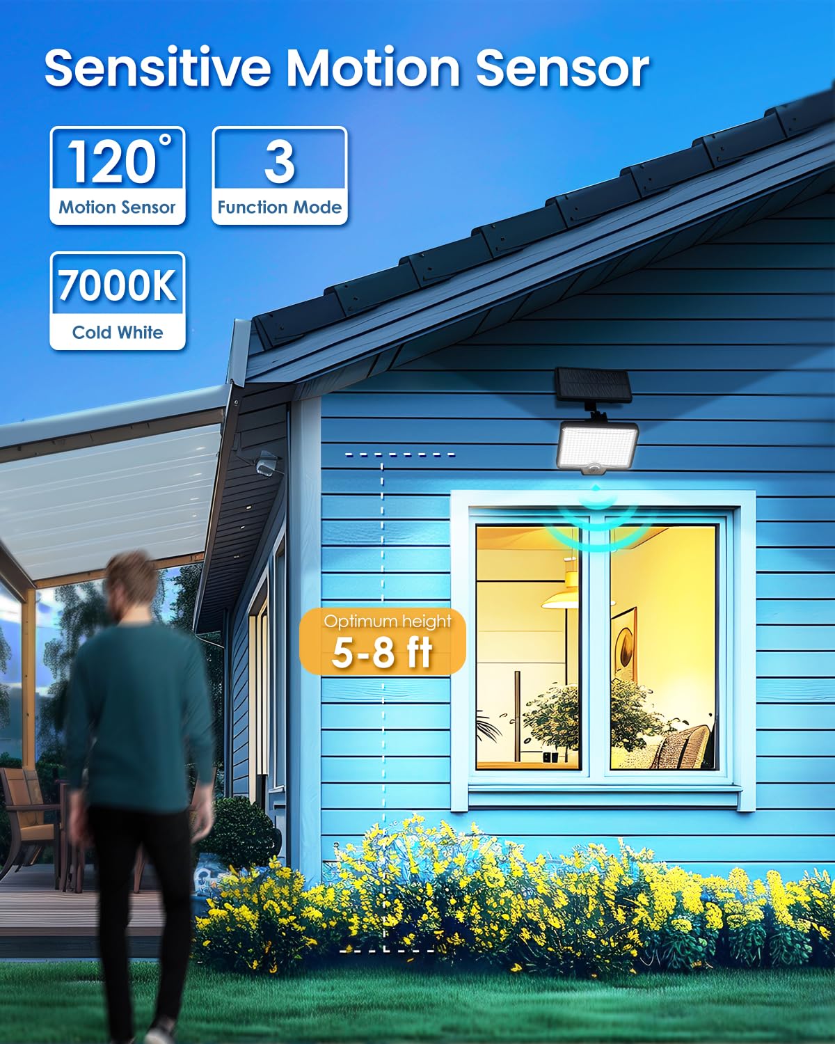 Auderwin 294 Led Split Solar Motion Sensor Outdoor Lights, 2600Lm Solar Flood Lights, Ip67 Waterproof Outside Solar Powered Secu