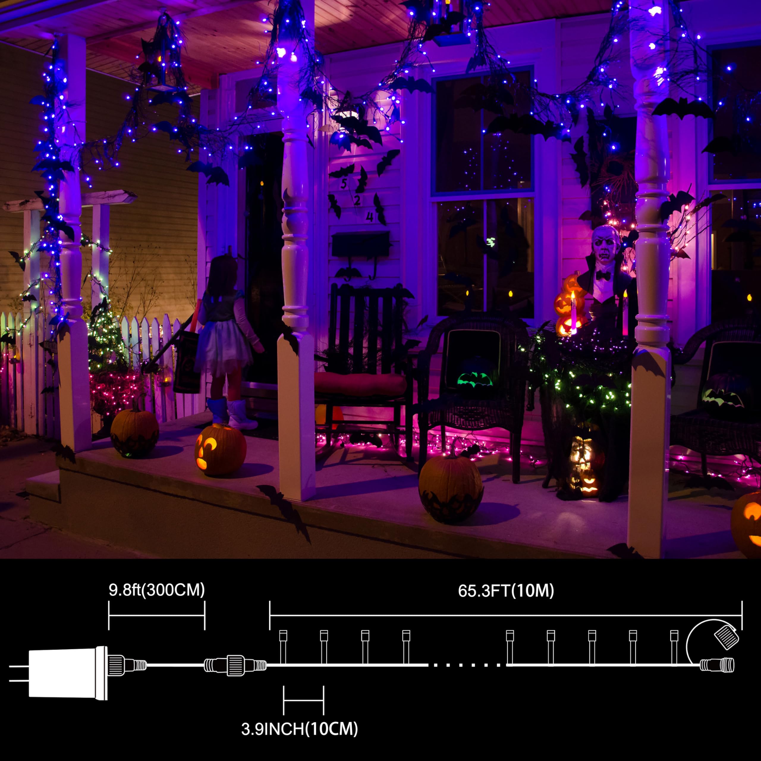 LAMPHOME 66ft Halloween Mini Lights, 200 LED Purple Fairy String Lights, 11 Modes, Copper Wire, Model YHLL-100F