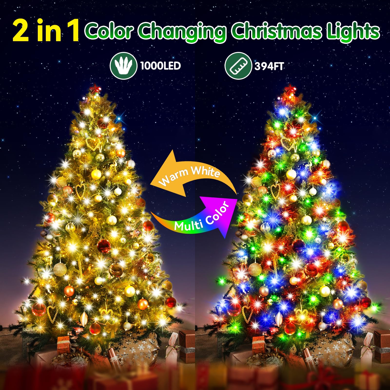 Heceltt Color Changing Christmas Lights Outdoor, 403Ft 1000Led Christmas Lights With 8 Modes And Timer Memory Function For Xmas
