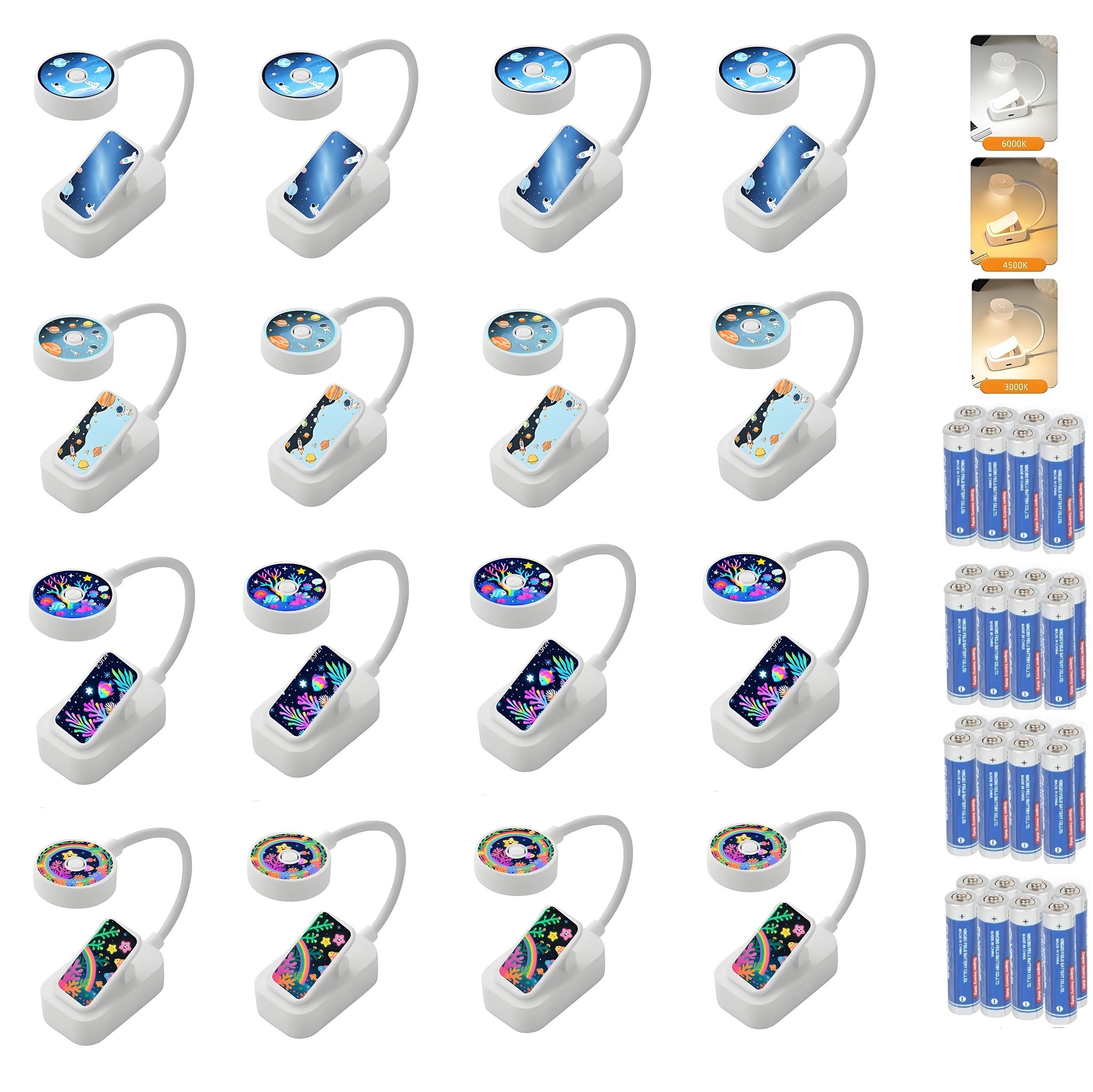 Darlur 16 Pack Book Light Bulk for Reading in Bed, 3 Color Temperature Reading Light,Adjustable Brightness,Clip on to Book for R