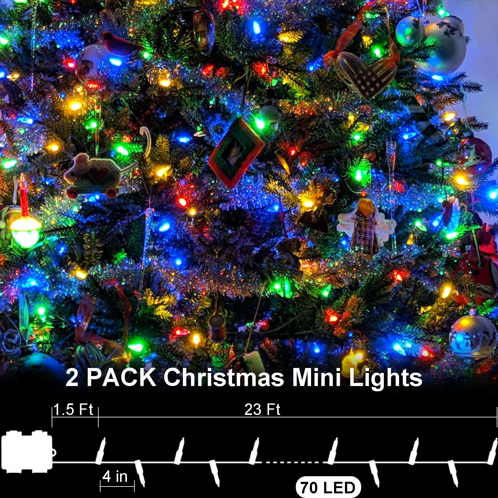Zaiyw 2 Pack Color Changing Christmas Lights Battery Powered, 23Ft 70 Led Mini String Lights With Remote, Warm White Multicolor