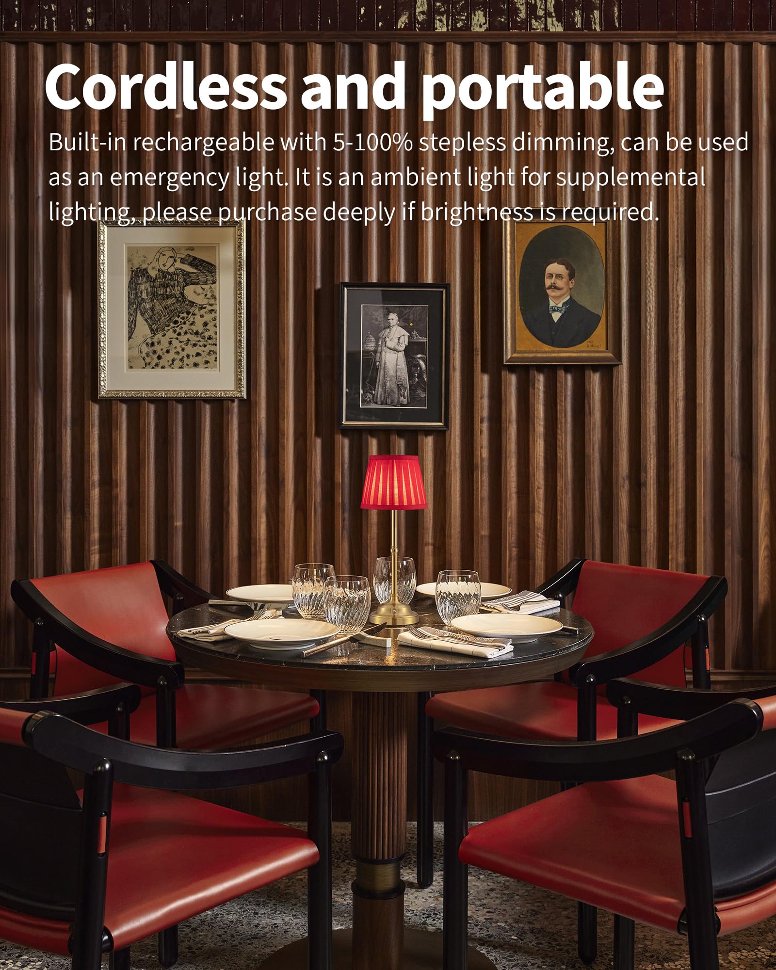 Kdg Cordless Led Table Lamp Set Of 2, Portables Fabric Shade Desk Lamps, 5000Mah Rechargeable Battery Powered Lighting, Dimmable Light For Dining Room, Bedroom, Bedside, Night Light, Balcony (Red)