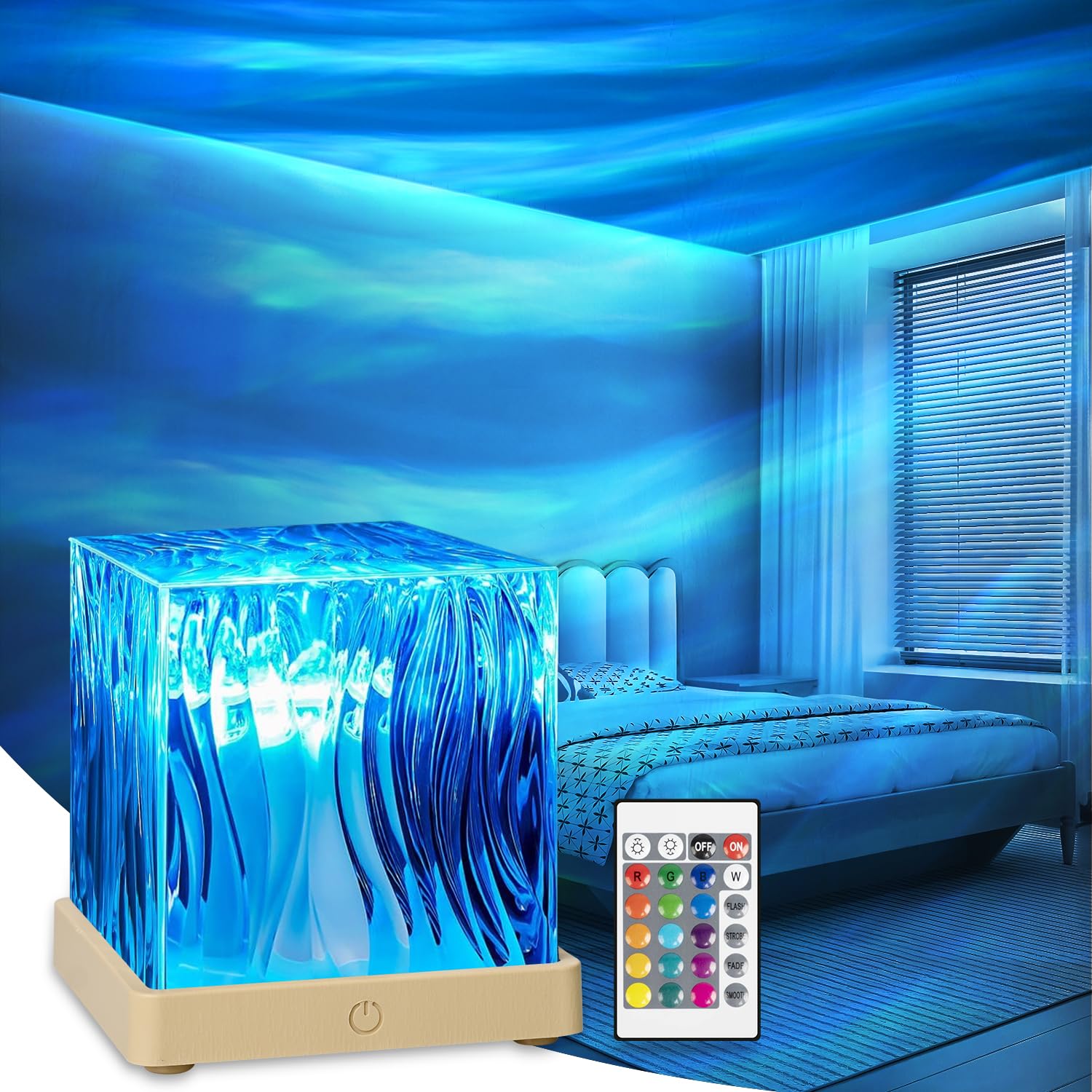Luminorthe Cube Lamp Ocean, 18 Colors Northern Lights Projector With Remote, 30 Lighting Modes Ocean Wave Projector Light Galaxy
