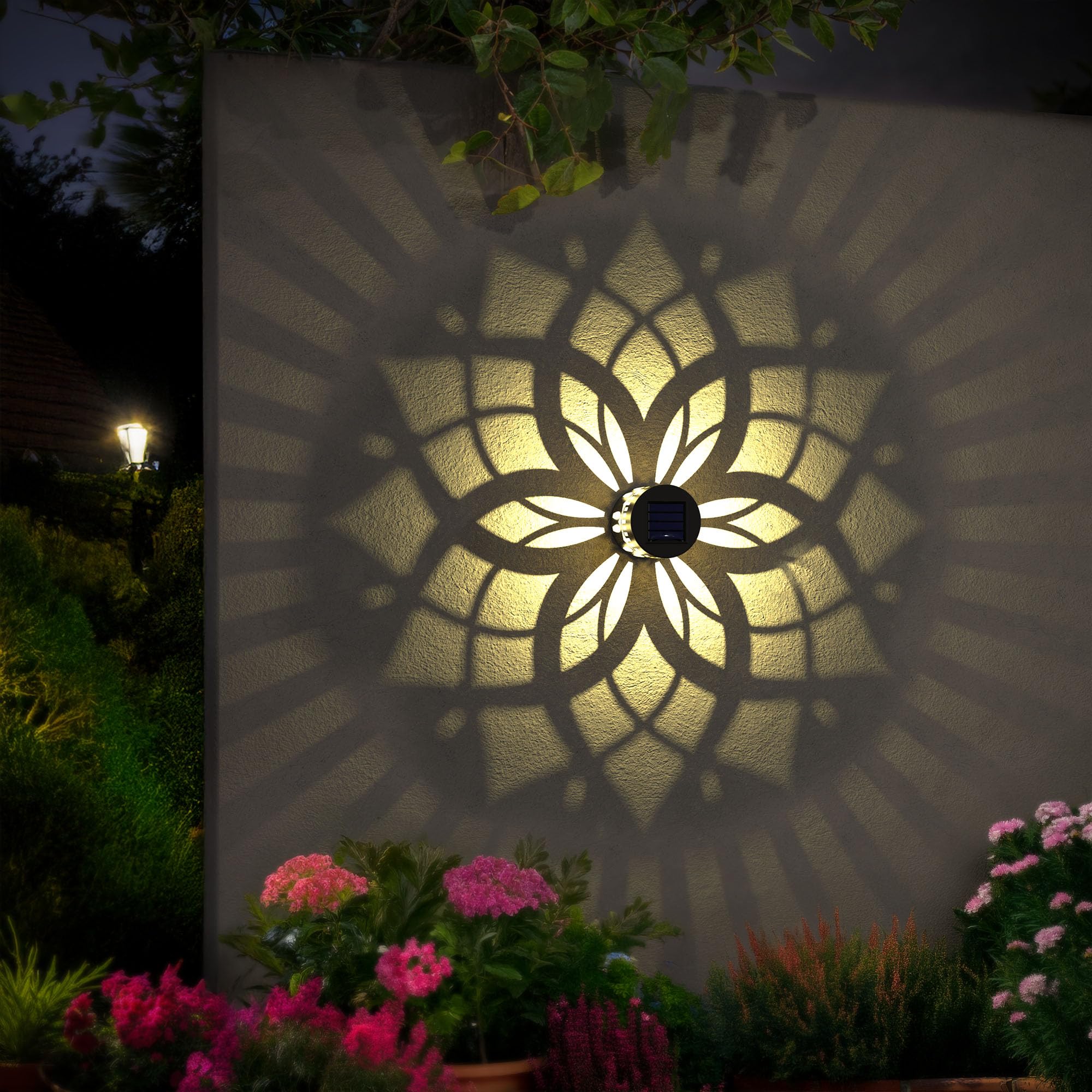 2 Pack Solar Fence Lights Metal Solar Powered Outdoor Wall Deck Step Lights Mandala Theme Waterproof Fence Light For Garden Post Patio Backyard Yard Decor  Gardening Gifts For Women Mom Grandma