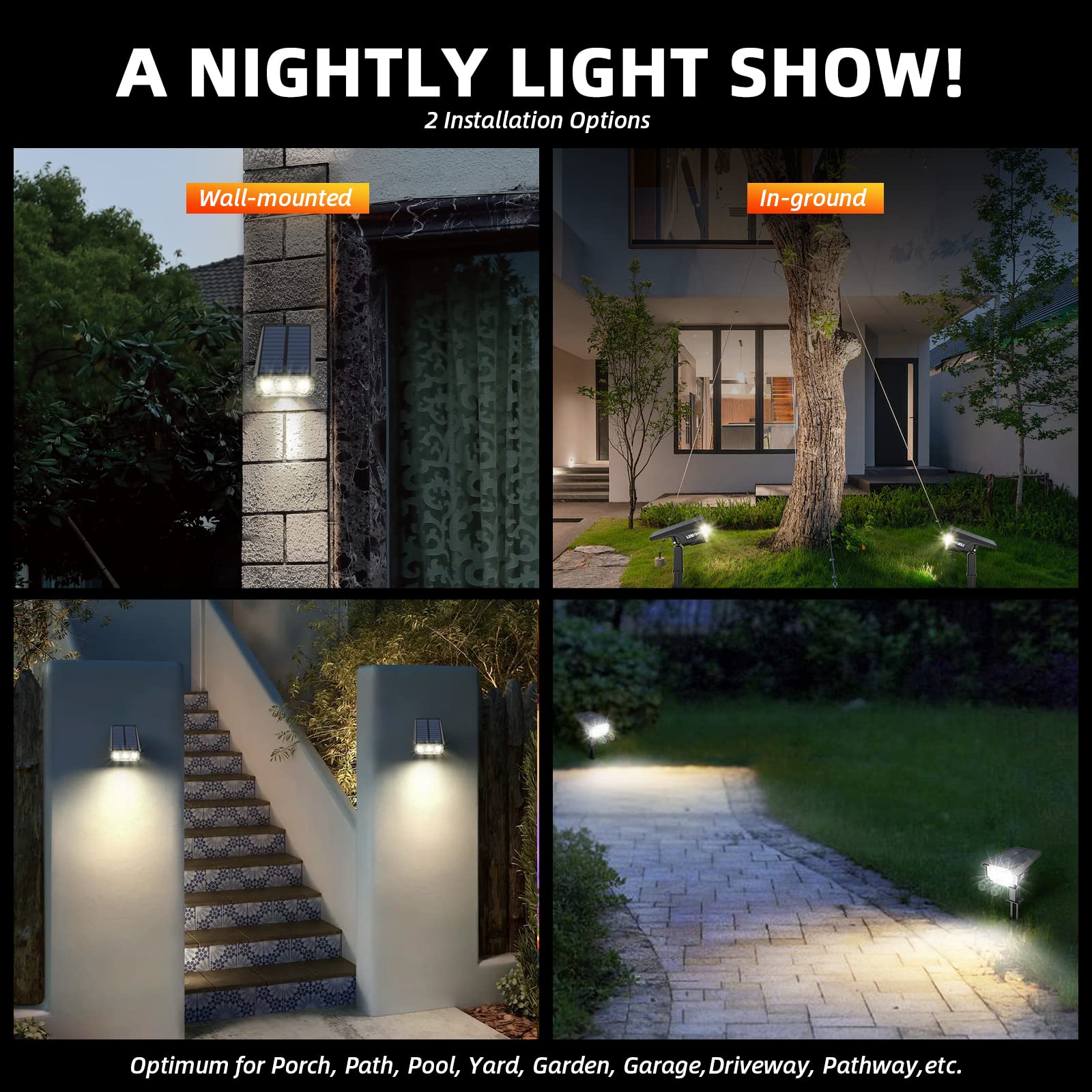 LEREKAM Solar Spot Lights, 40 LEDs, IP65 Waterproof, 360 Adjustable, Cool White, 10 Pack, Outdoor-Spotlights-C2