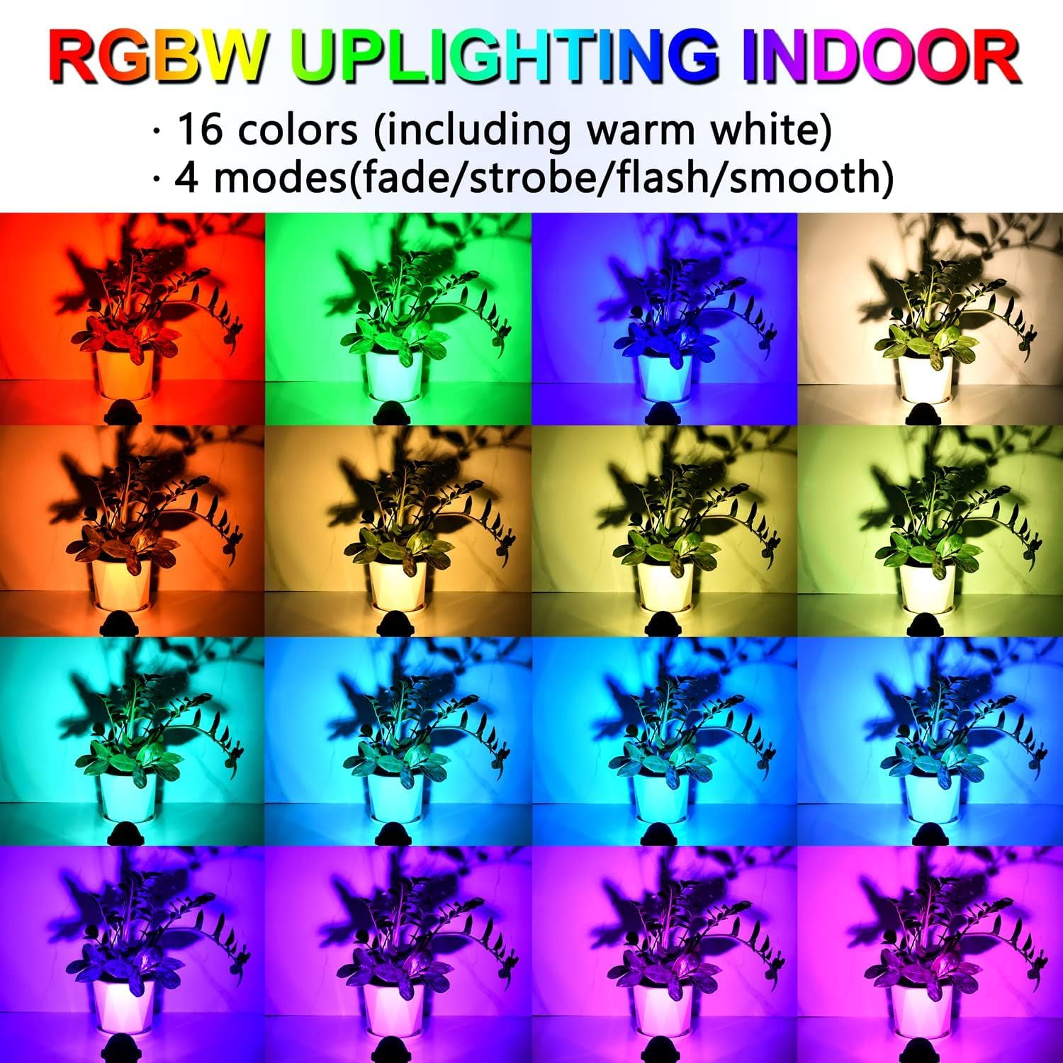 Fzwle Rgbw 6W Color Changing Spot Lights With Remote, 16-Color Uplighting Indoor, 120V Plug-In & 6Ft Cord, Includes Floor Foot S