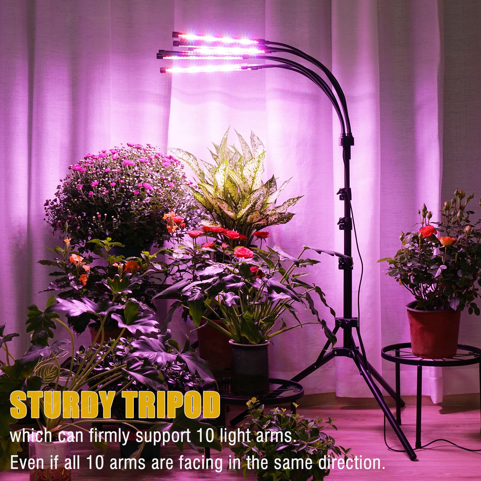 Yehsence LED Grow Lights for Indoor Plants, [ 10 in1 ] Full Spectrum Grow Light with Tripod Stand, Auto On/Off Timing 4/8/12H, P