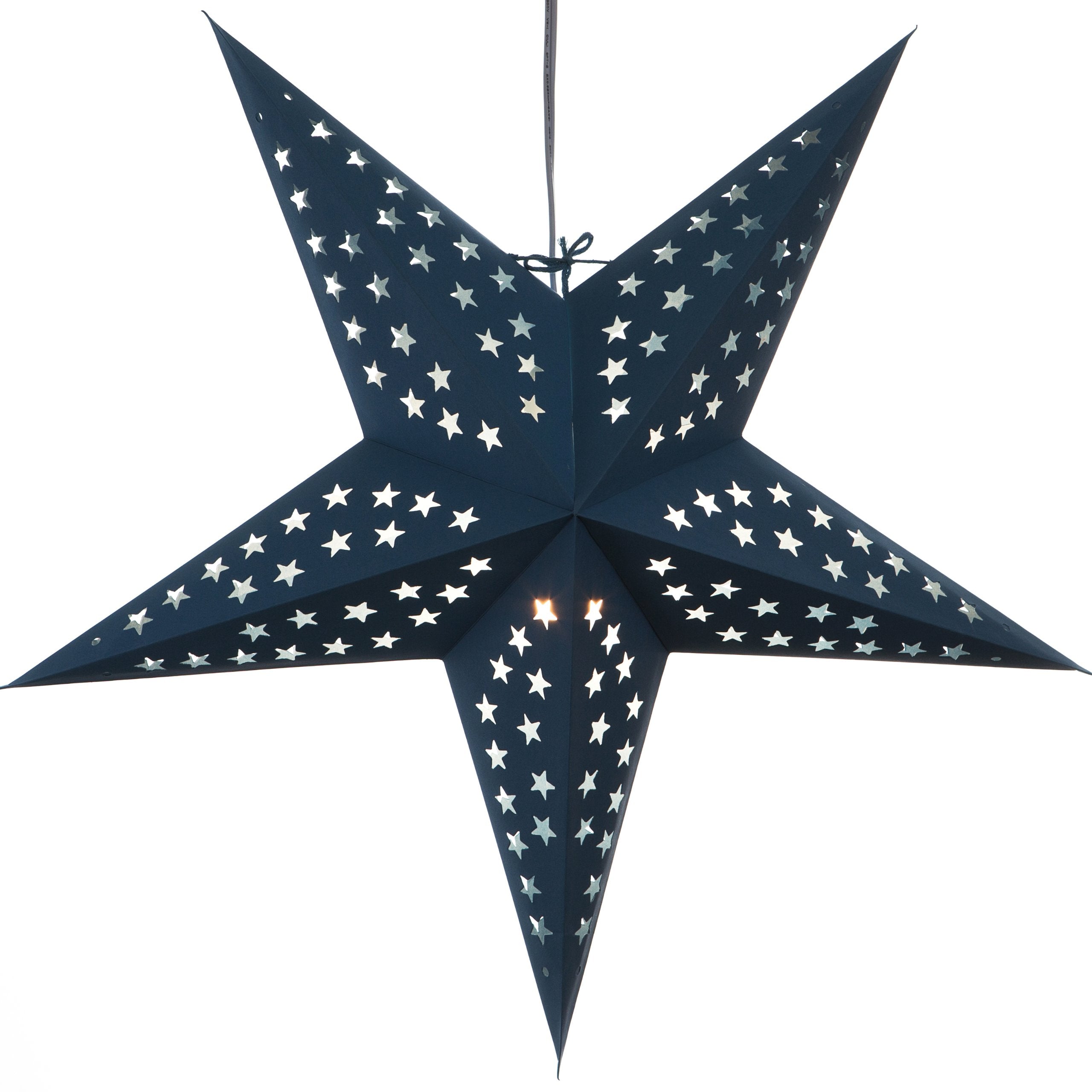 Solid Blue Paper Star Lantern With 12 Foot Power Cord Included