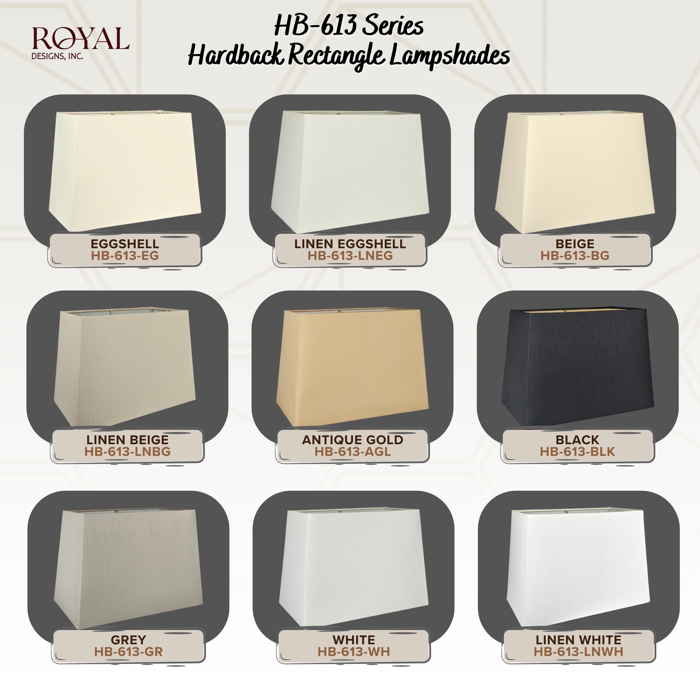 Royal Designs, Inc. Rectangle Hardback Lamp Shade HB-613-14WH, Fabric, White, (6x12) x (8x14) x 10