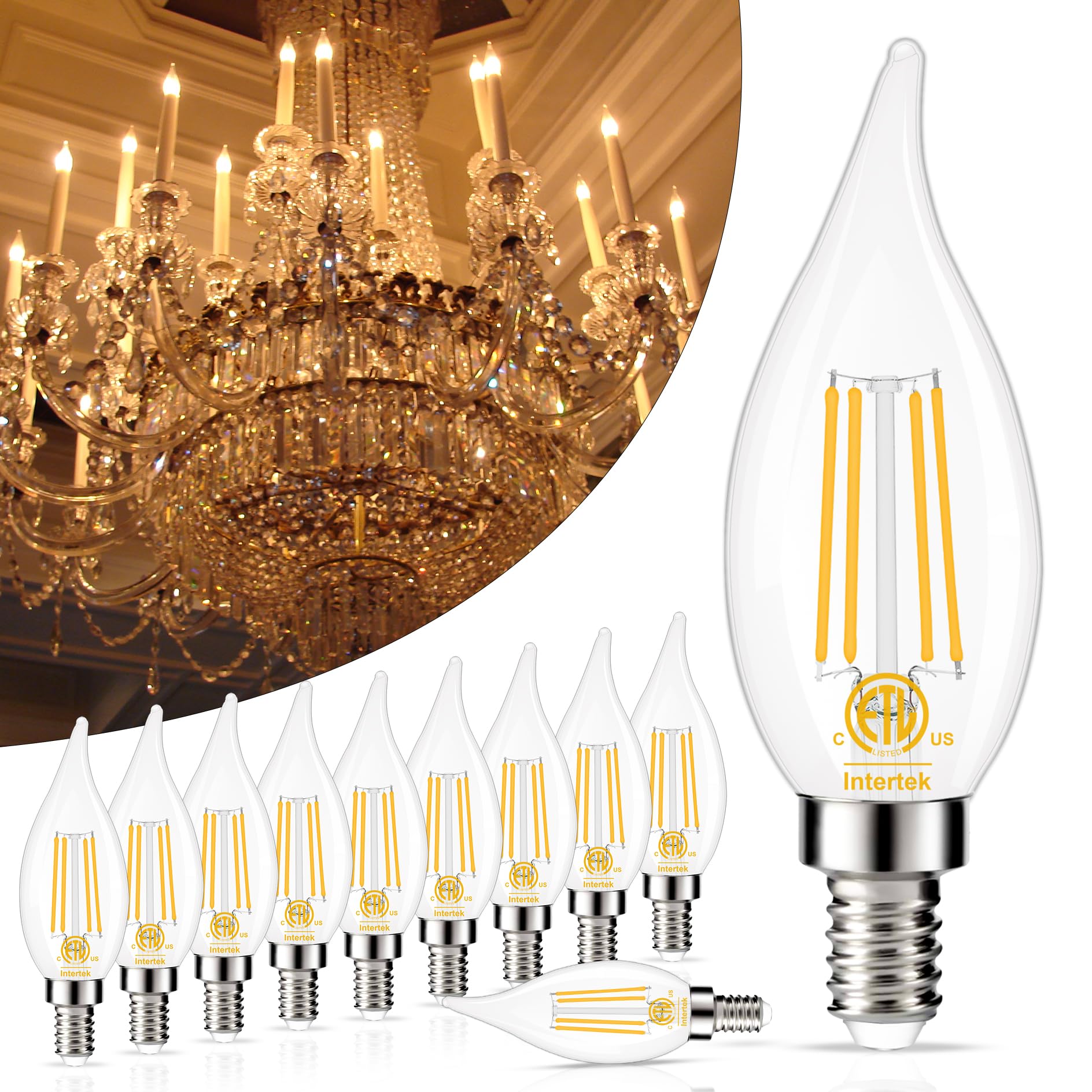 Golspark Candelabra Led Light Bulbs 60W Equivalent, 3000K Soft Light Dimmable Candelabra Bulbs, E12 Led Bulb 4W 500Lm Cri 85 Fla