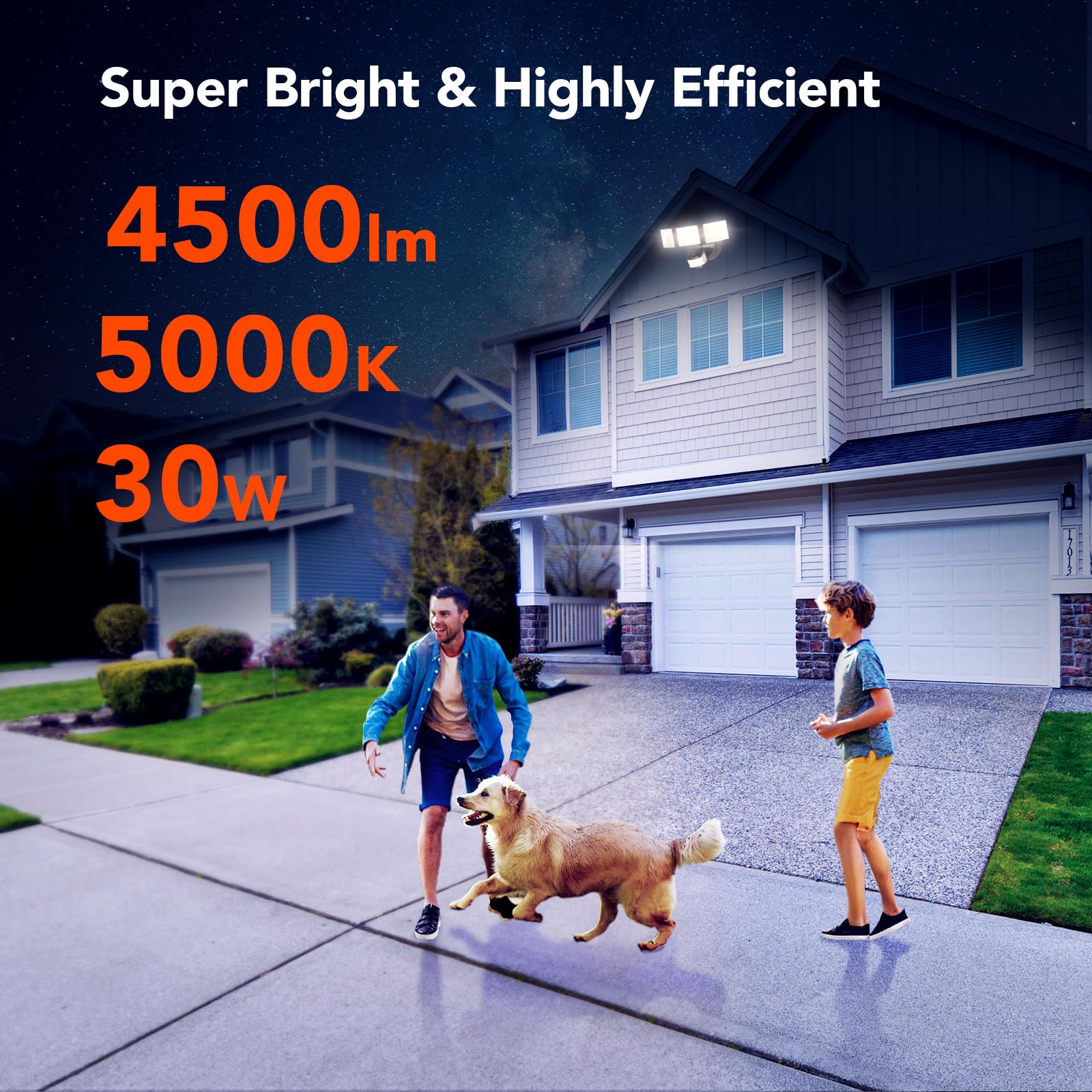 OREiN LED Motion Sensor Outdoor Flood Lights, 4500LM, 30W, IP65 Waterproof, 3 Modes, 2 Pack, Black, Model OL3600354