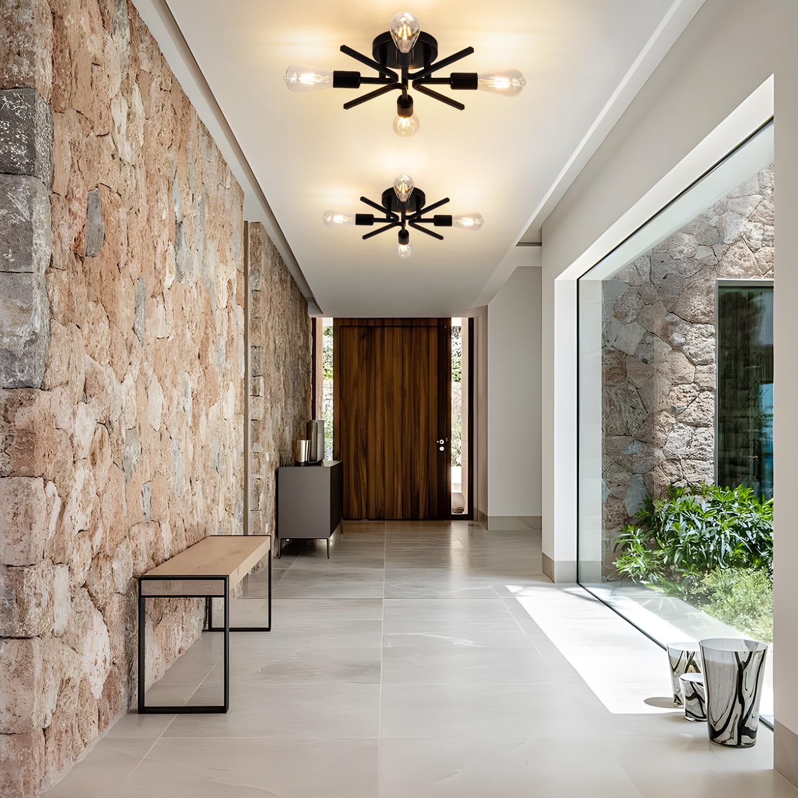 4 Light Farmhouse Sputnik Lighting Fixtures Ceiling Fixtures Black Industrial Flush Mount Lamp Hallway Light Fixture Sputnik Ceiling Lighting For Kitchen Living Room Bedroom Foyer Entryway E26