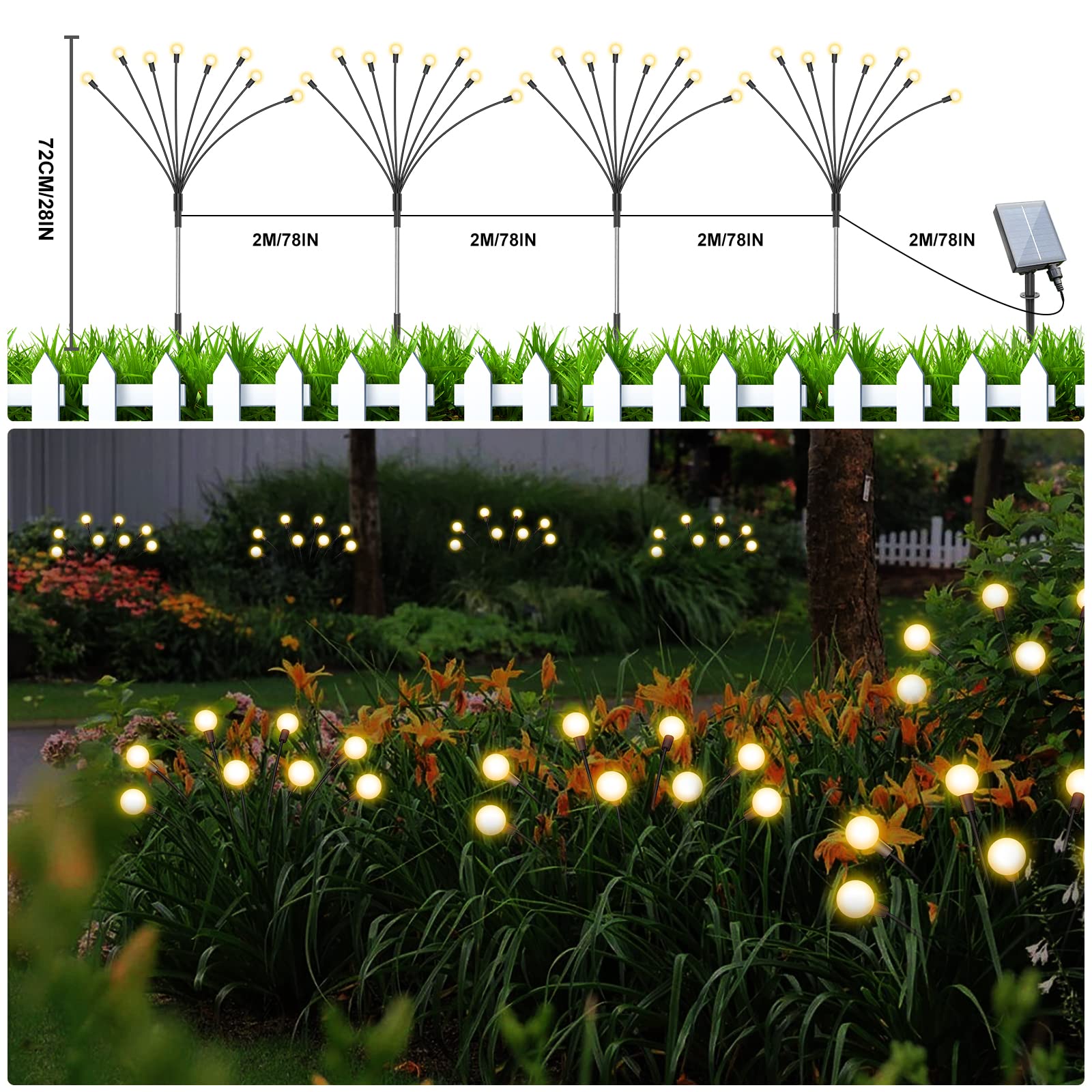 Rikuy Solar Garden Lights 4 Pack, Upgraded Total 32 LED Solar Firefly Lights with 8 Lighting Mode, Sway by Wind, Waterproof Sola