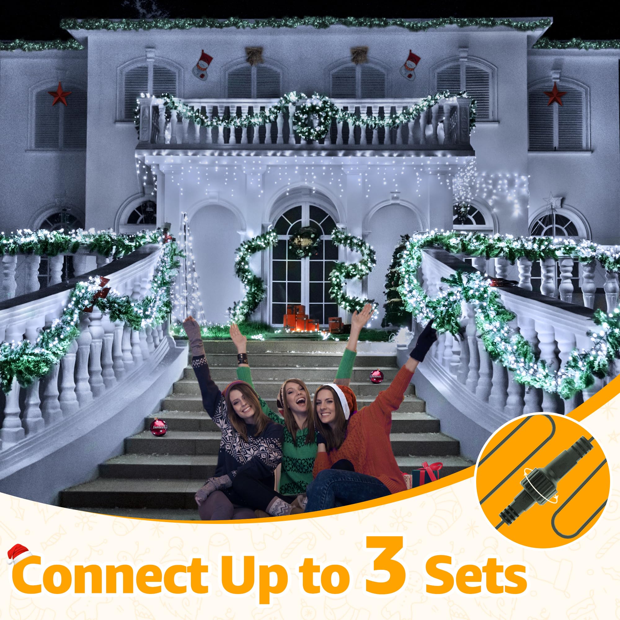 Ollny Cluster Lights For Christmas Tree, 400Led 20Ft Cool White Christmas Lights Outdoor 8 Modes Timer Remote, Waterproof String