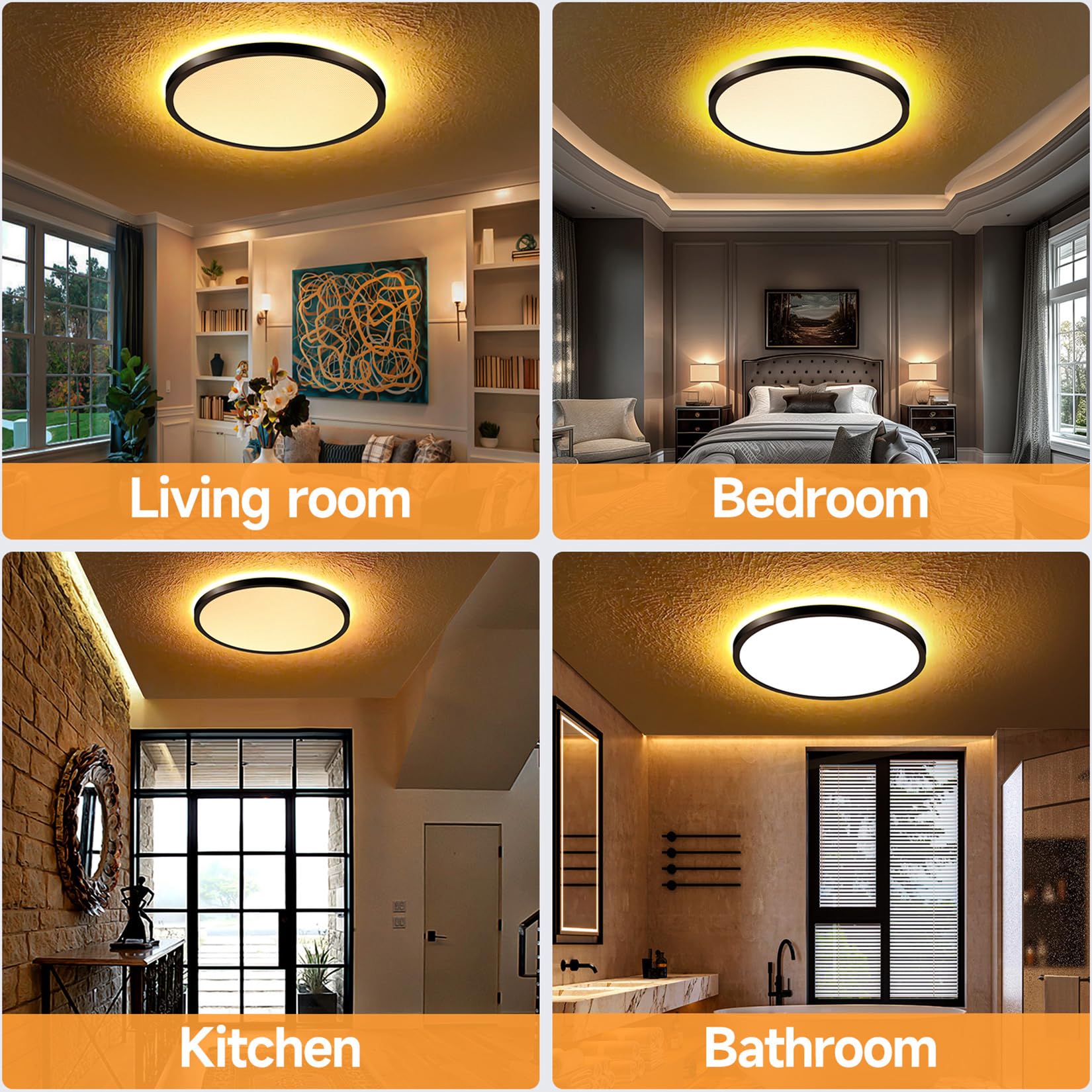 Mille Lucciole Led Flush Mount Ceiling Light Fixture With Remote Control Night Lights, Dimmable Ceiling Lights Black 12 Inch 30W