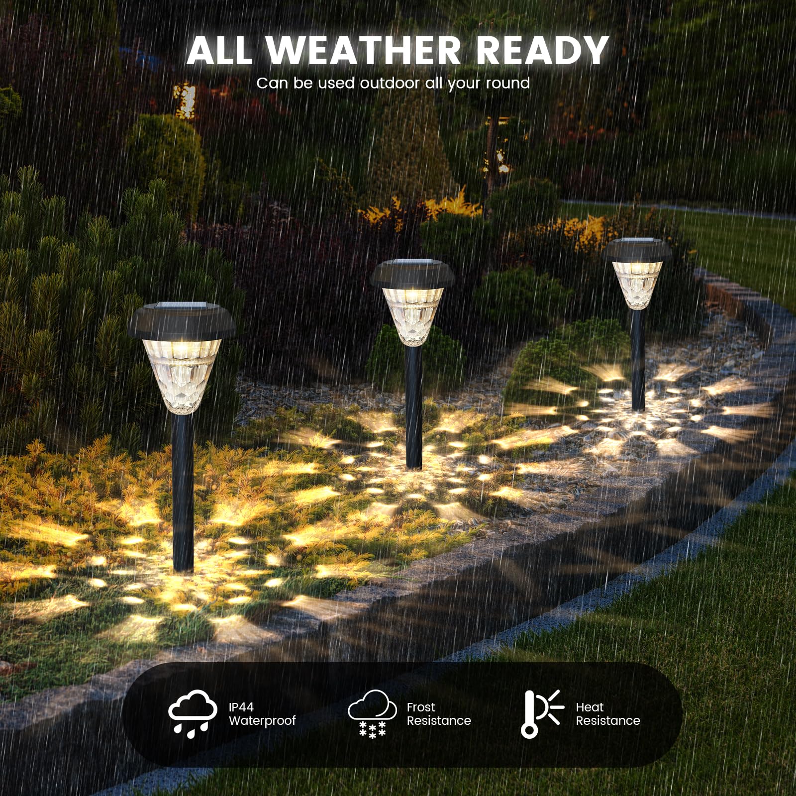 Pearlstar 8 Pack Solar Pathway Lights Outdoor, Waterproof Auto On/Off Solar Outside Lights For Yard, Garden, Path, Walkway, Driveway And Lawn