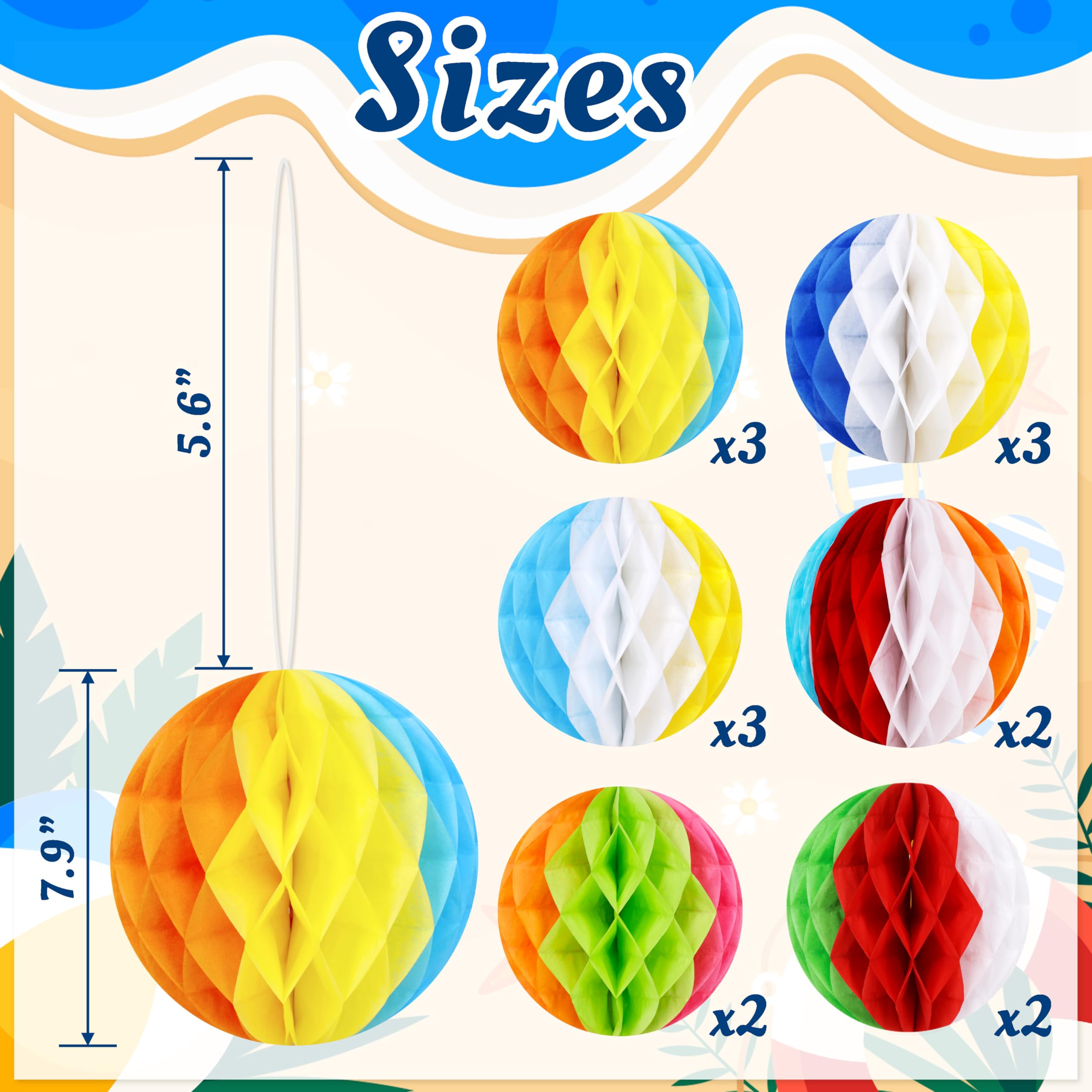 15Pcs Pool Party Decorations Beach Ball Honeycombs - Summer Luau Themed Hanging Decor For Home Birthday Outdoor Indoor