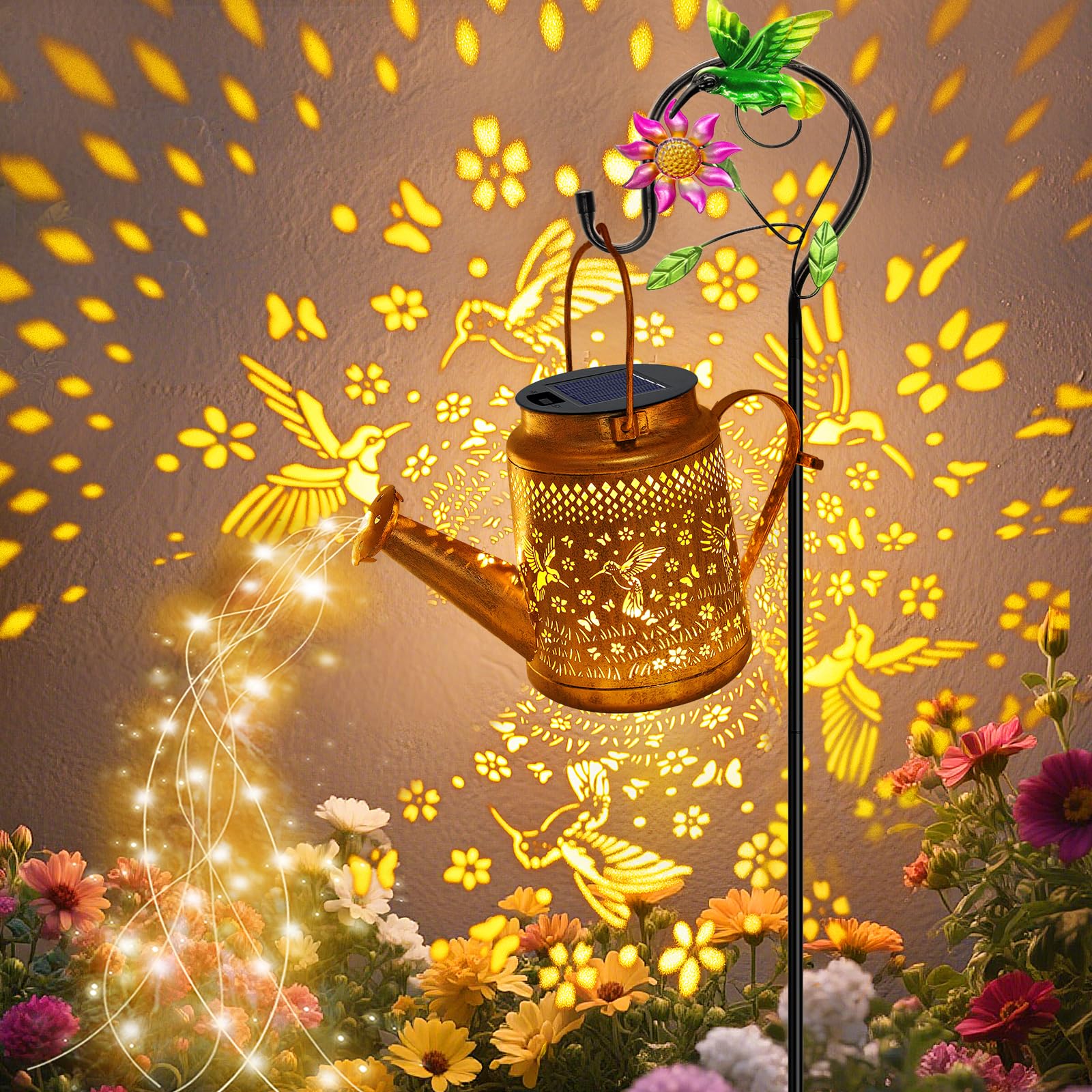 VOOKRY Solar Lights Outdoor Waterproof  Hummingbird Retro Metal Solar Watering Can Lights  Birthday Gifts for Women Mom Grandma  Hanging Lantern Decorative Garden Decor for Outside Yard Lawn Patio