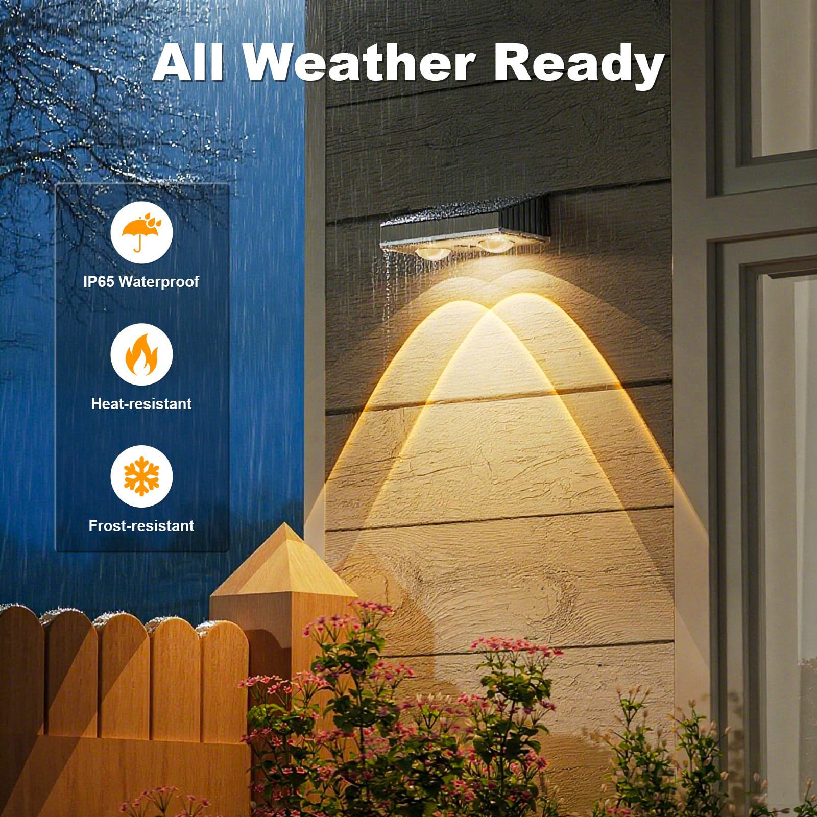 NIORSUN Solar Fence Lights - 8 Pack LED Outdoor Wall Lights, Waterproof IP45, Matte Black, Model LH-M017