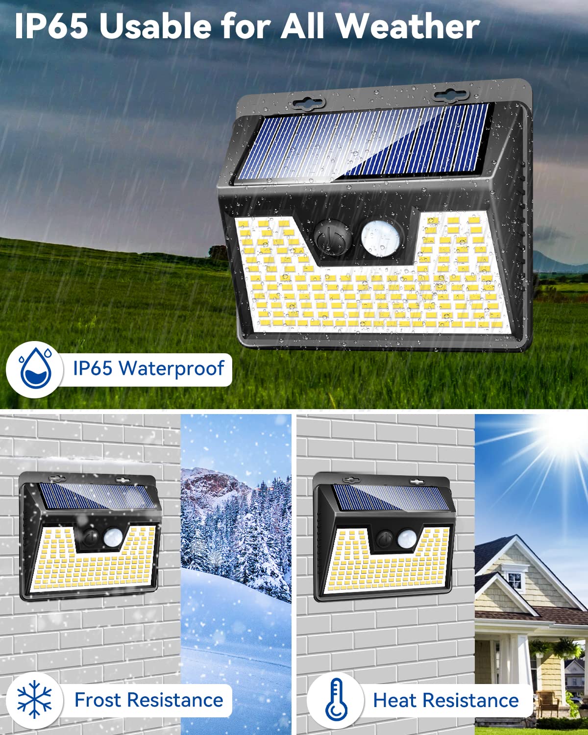 Peasur Led Solar Lights Outdoor Motion Sensor, 2 Packs Waterproof Solar Power Fence Security Lighting, 3 Mode Yard Deck Lamp For