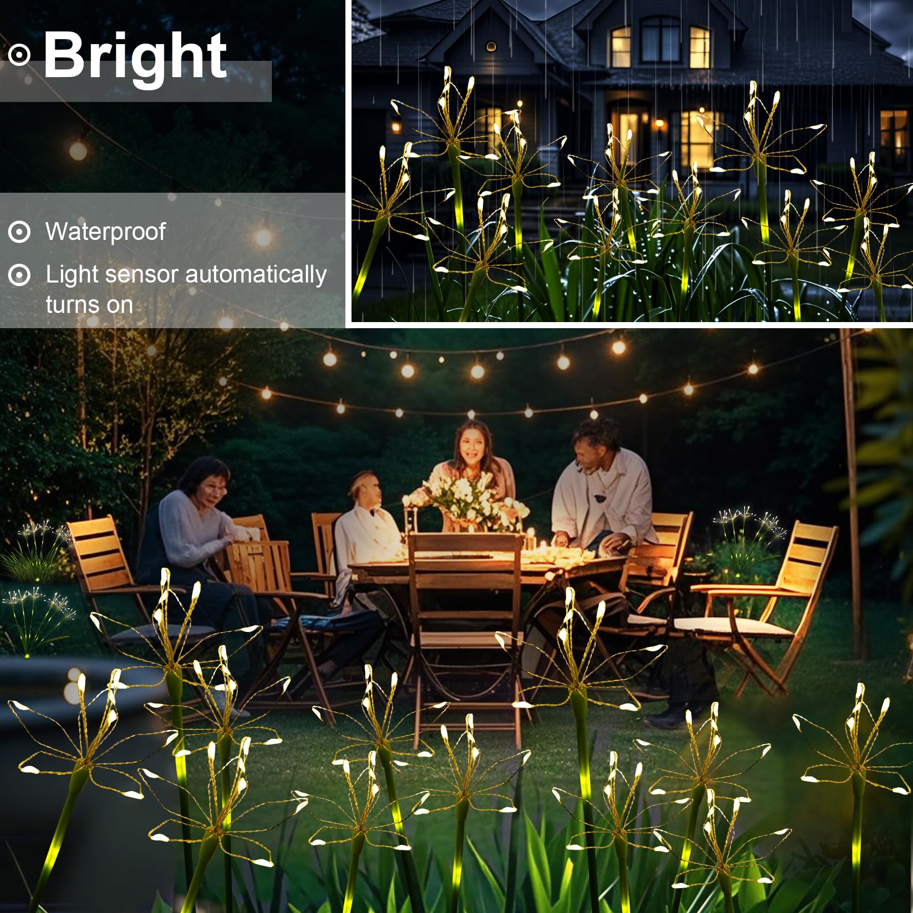 Putuzmic Solar Garden Lights - Warm White, Waterproof Firefly Lights, 4-Pack for Outdoor Patio & Yard Decoration, Model 250201-A