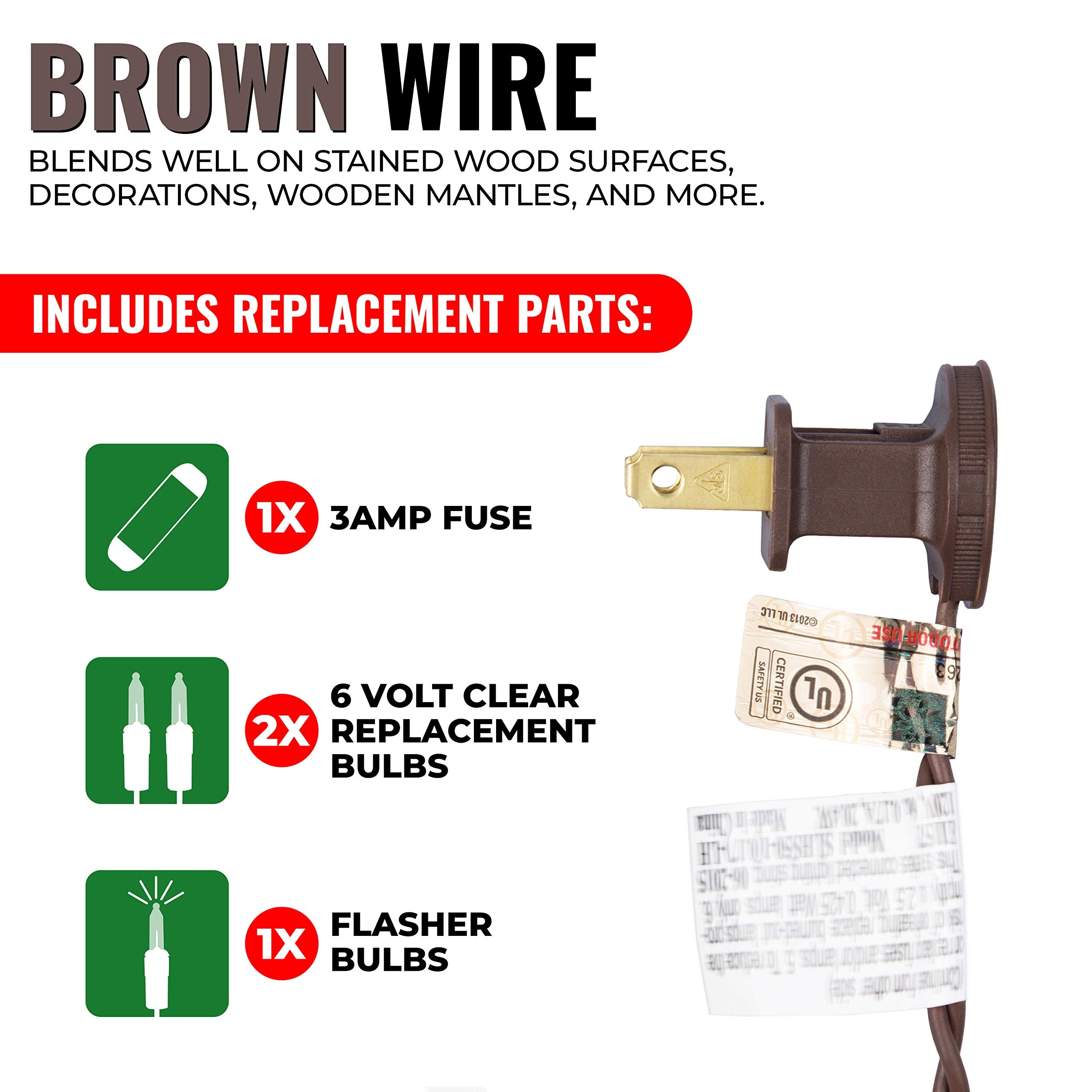 612 Vermont Clear Mini Christmas String Lights, 5ft Lighted Length, Brown Wire, UL Approved for Indoor Use, Model LHS20-1(0.08)-LHM