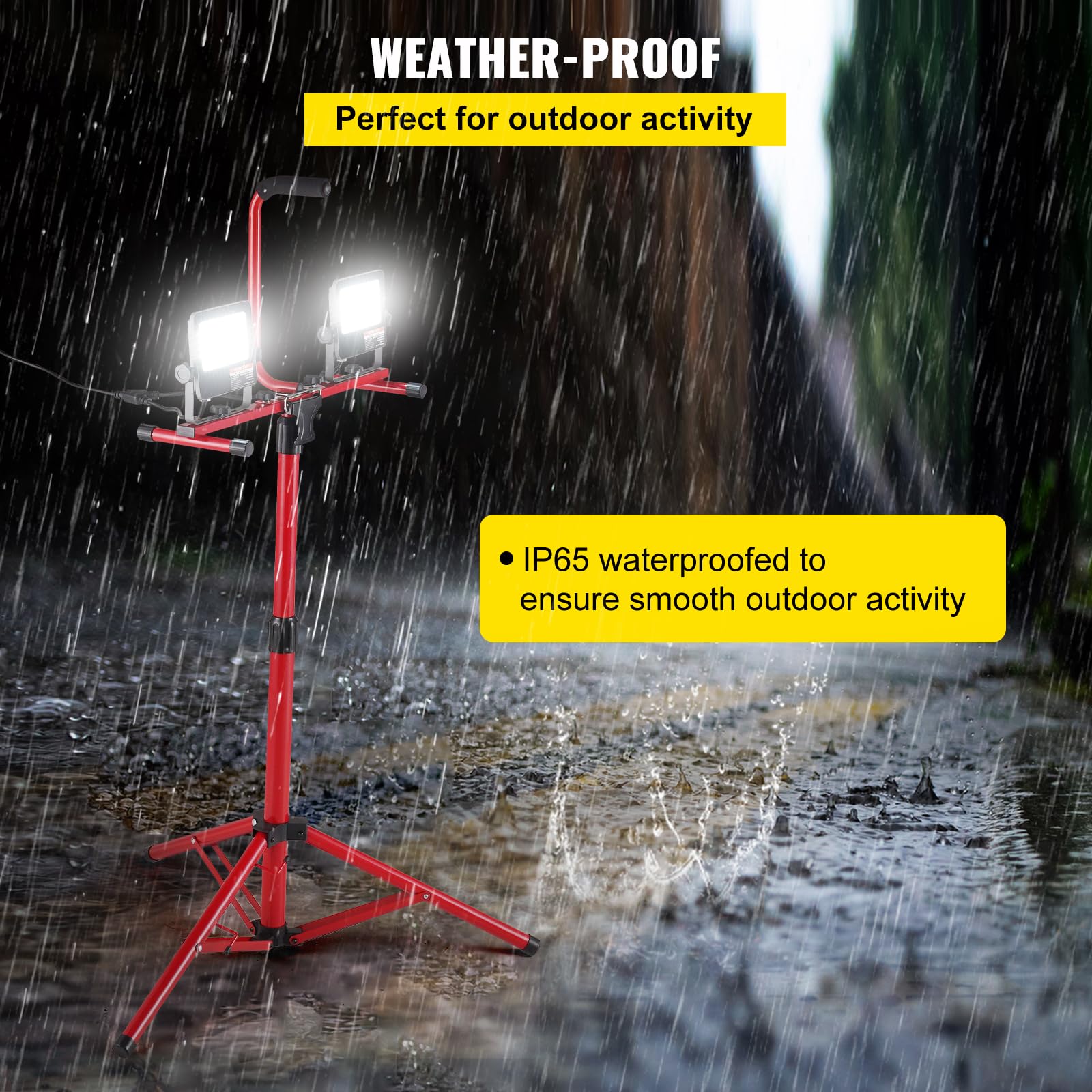 Vevor Led Work Light With Stand, 5000 Lumen Dual-Head Led Work Light With 27.6''-68.1'' Adjustable And Foldable Tripod Stand, Ip