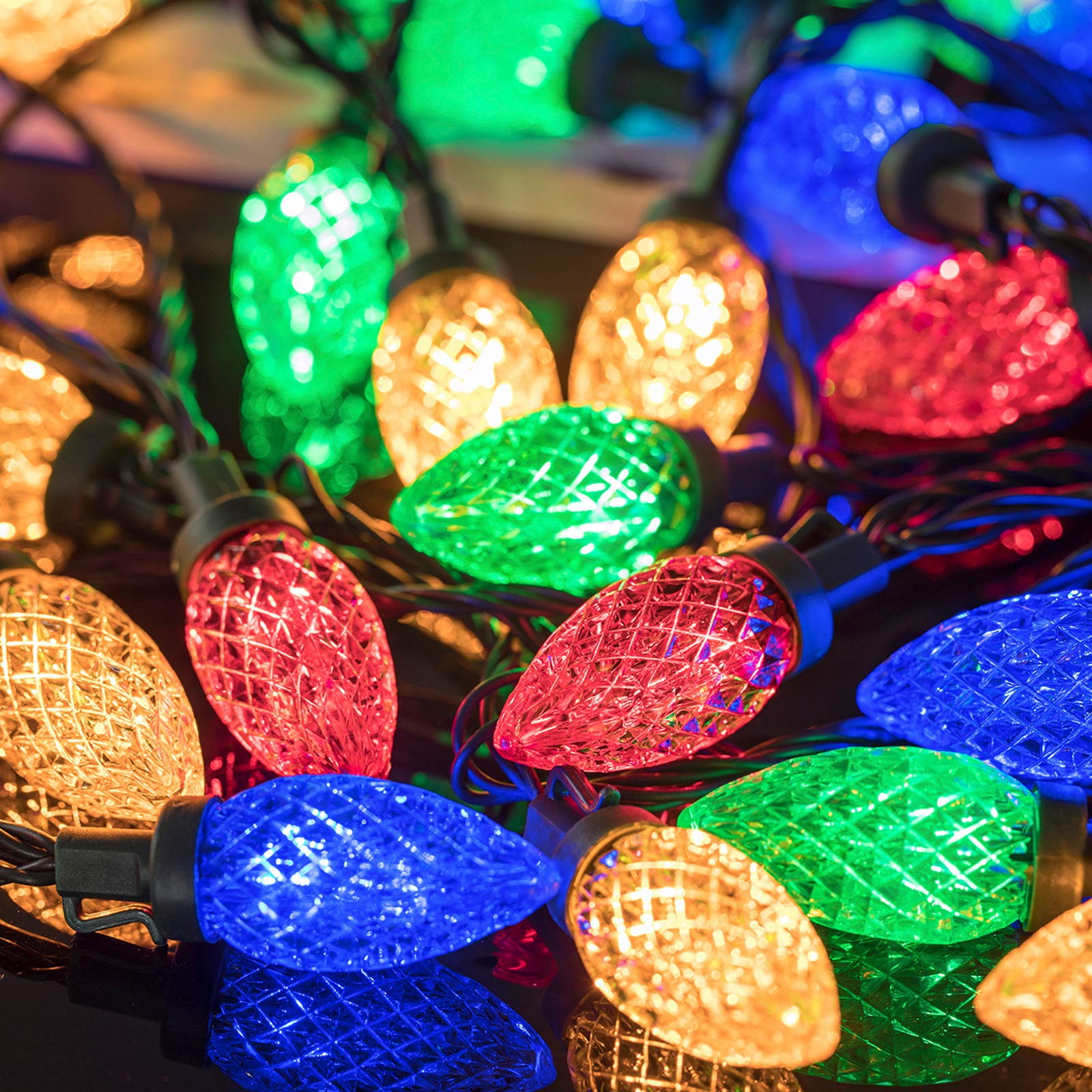 AWQ C9 Christmas String Lights 100 LED 81FT Multicolor Waterproof 8 Modes Timer Indoor Outdoor