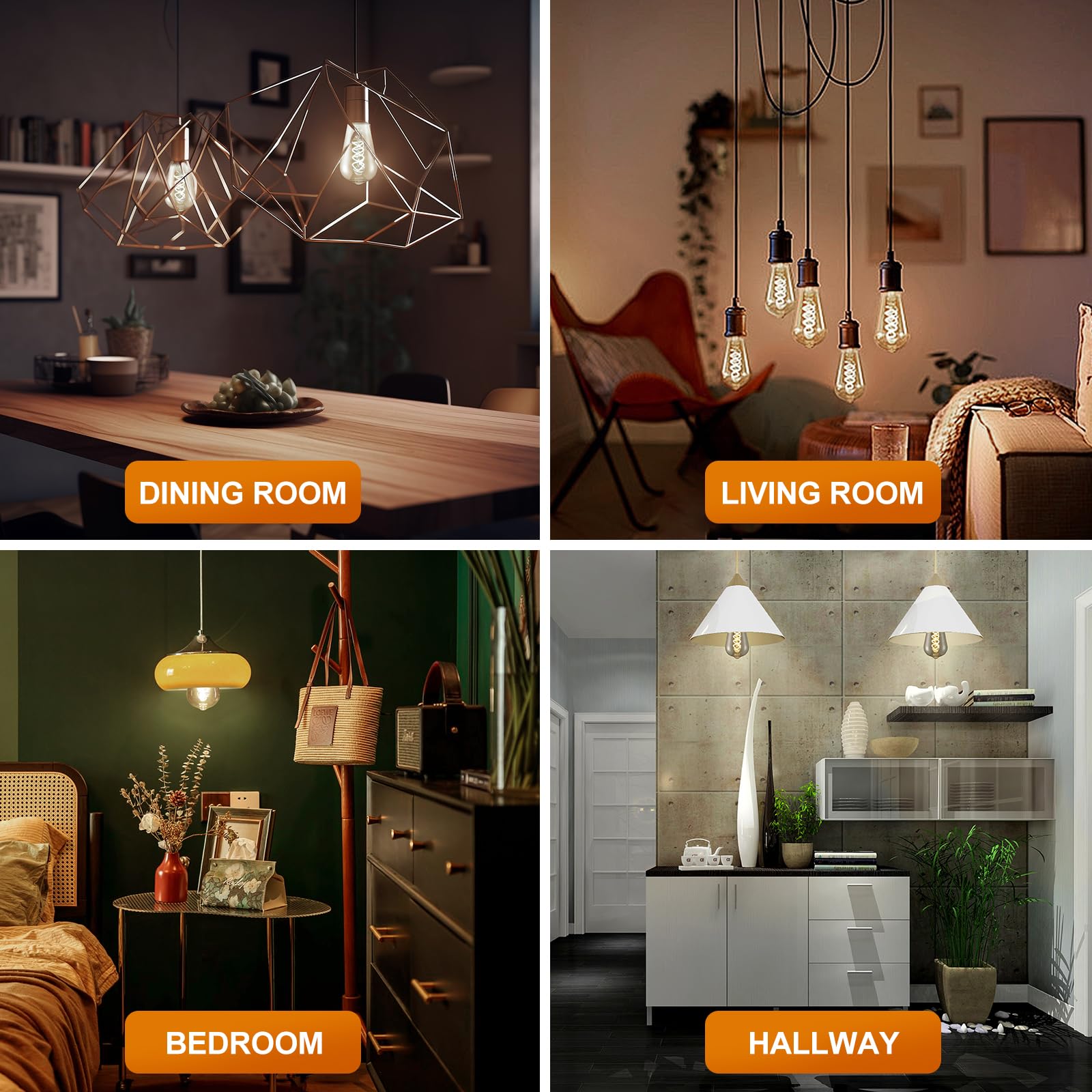Decoaui Vintage Edison Light Bulbs, Dimmable 4W, Smoky Grey Glass, 3-Pack, ST64 Model, 150 Lumens, Antique Style
