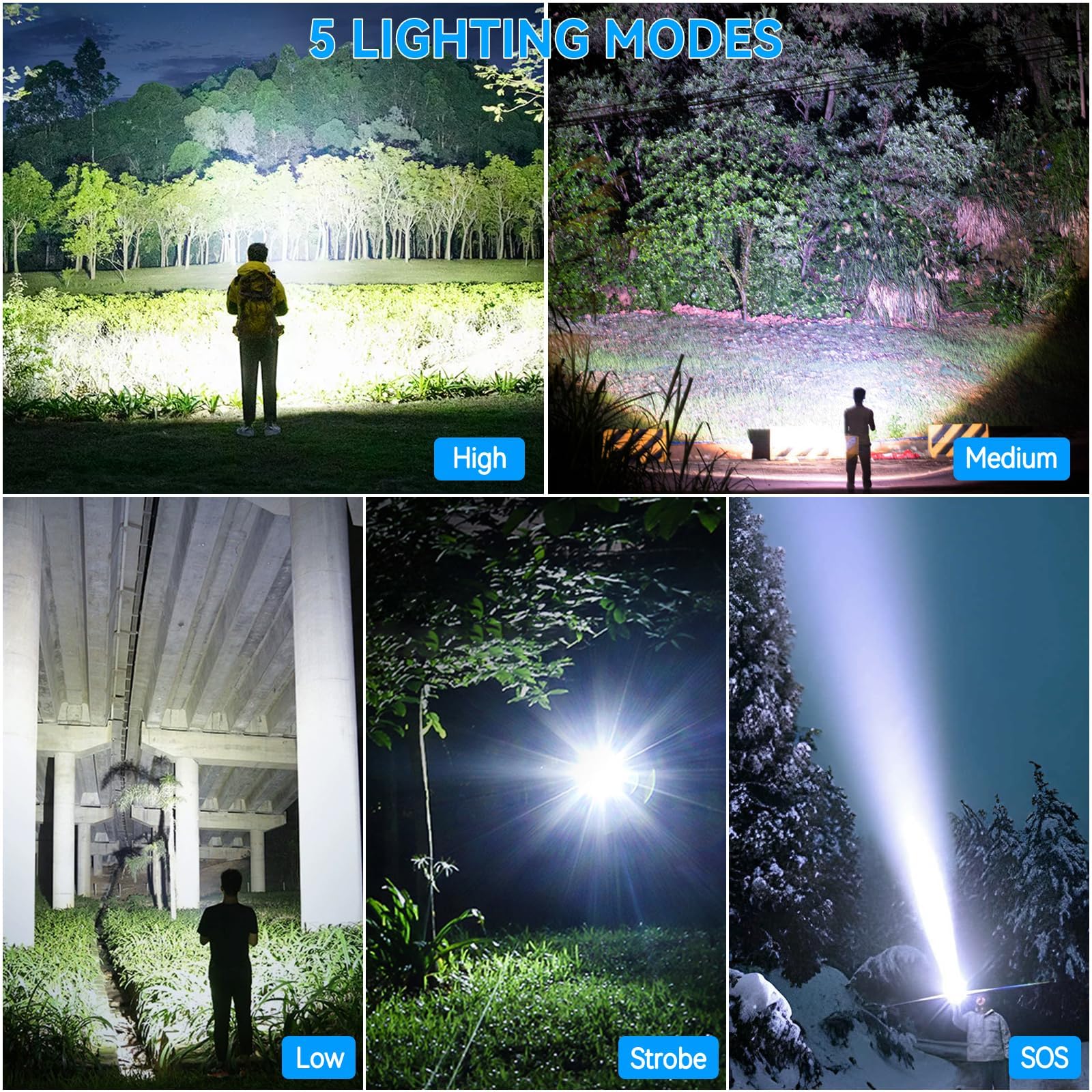 Sigoobal Flashlights High Lumens, 990000 Lumens Led Flashlight Rechargeable, 5 Modes, Adjustable Beam & 12H Running Time, Powerf