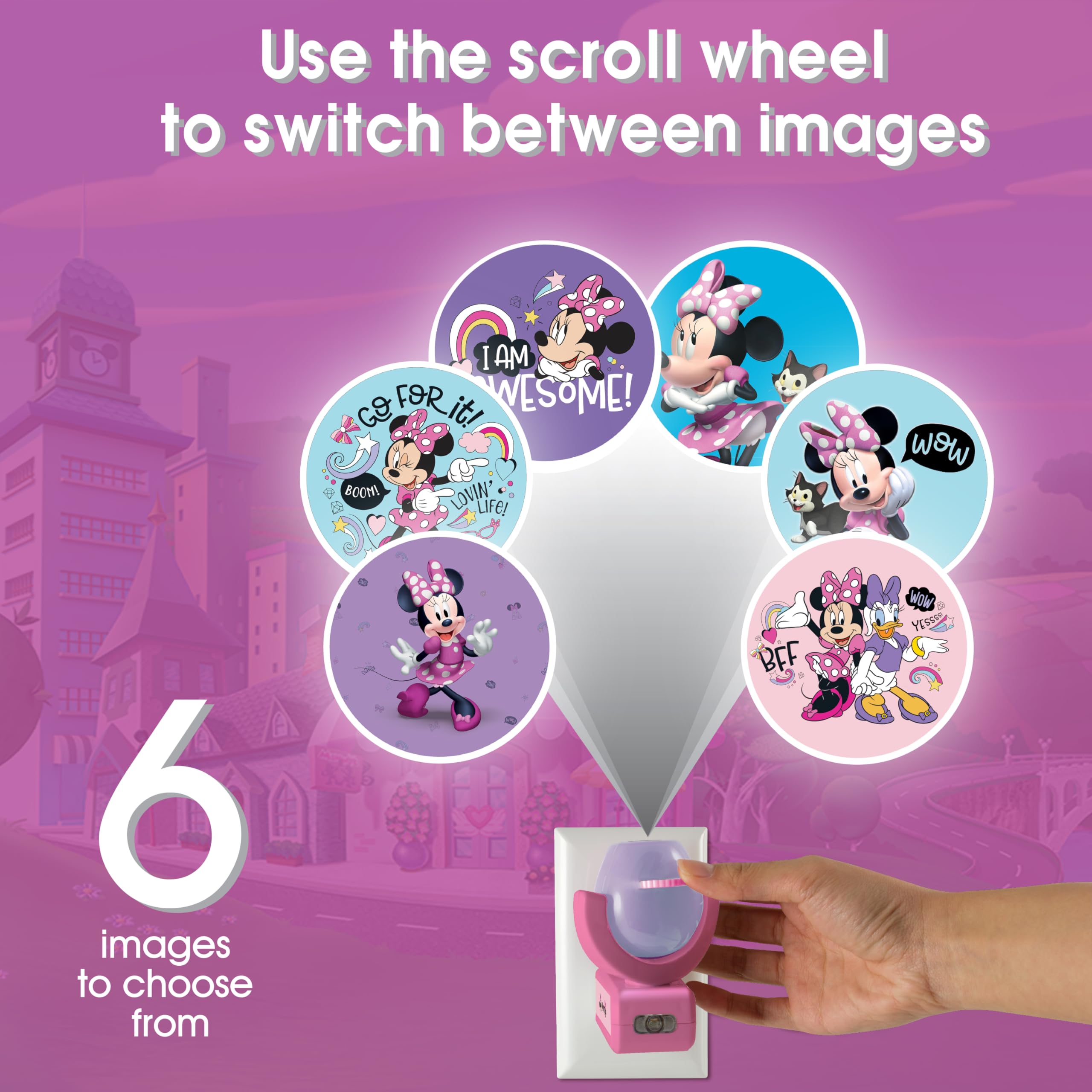 Projectables Disney Minnie Mouse LED Night Light Projector - Purple/Pink, 1 Pack, Model 57958 for Kids' Bedroom and Playroom