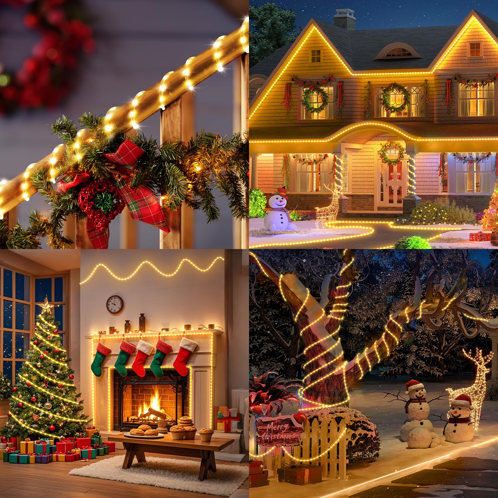 Connectable 66Ft 800 Led Rope Lights Outdoor, Warm White Strip Lights Plug In, Outdoor String Lights Waterproof Decorative Lighting For Deck Patio Yard Garden Pathway Pool Camping Room Indoor Décor