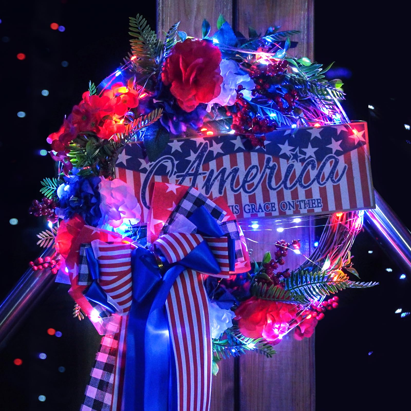 JMEXSUSS Battery Operated Fairy Lights, 200 LED, 66ft, 8 Modes, Copper, Red White Blue, 2 Pack