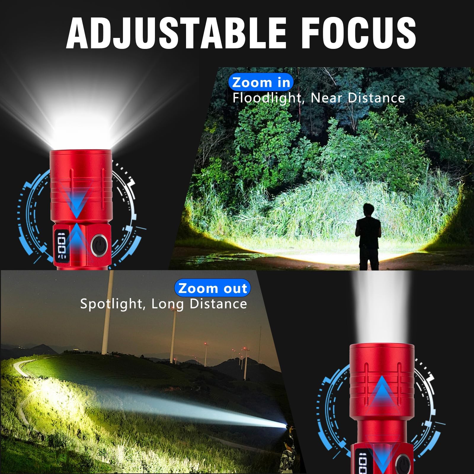 NetCan LED Flashlight, High Lumens, Rechargeable, Waterproof, 6 Modes, Aluminum, 2 Red, Black, Model K2312