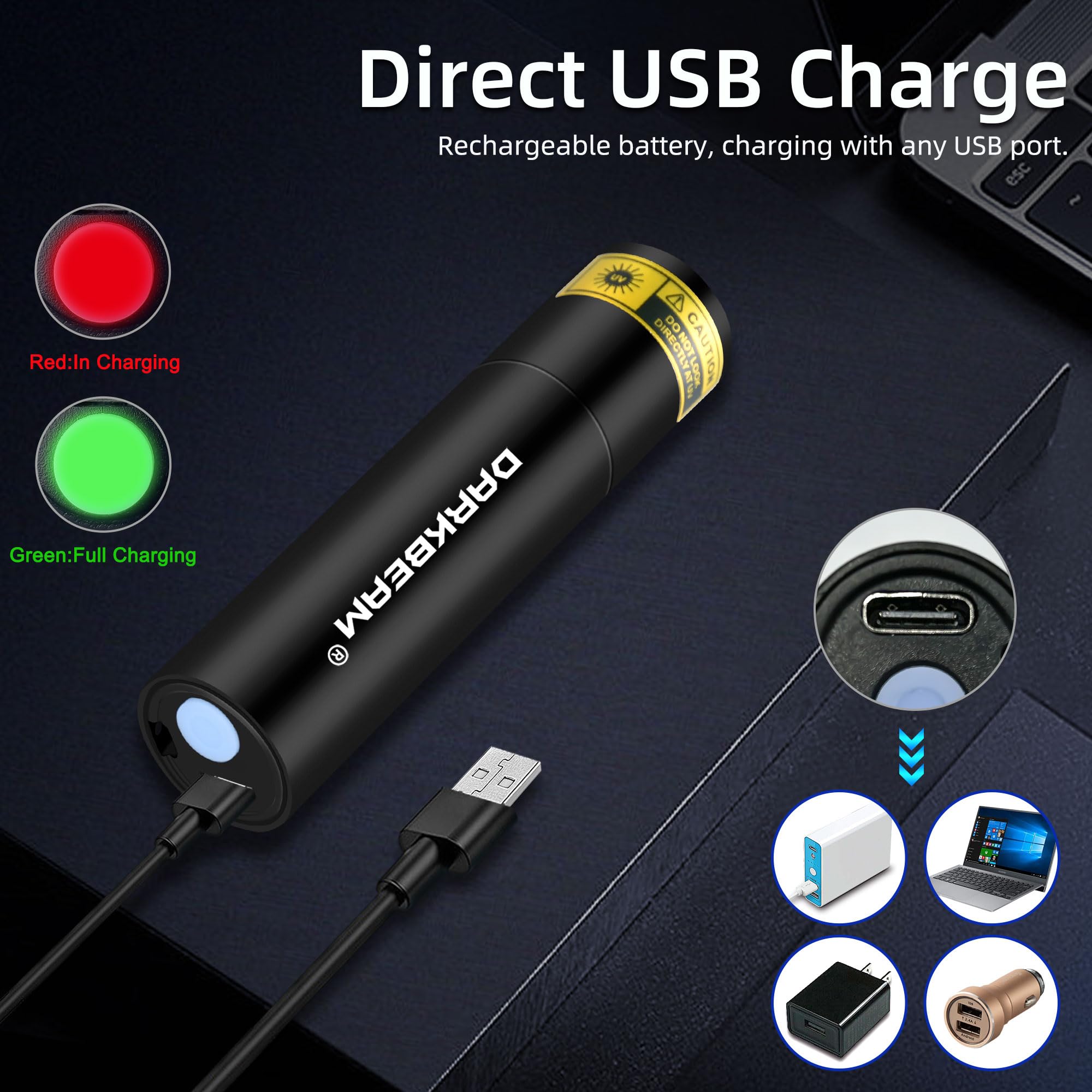 DARKBEAM Mini UV Black Light Flashlight 365nm - Rechargeable Aluminum LED, Model DKL-V4, Portable for Pet Urine, Stains, and Fluorescent Detection