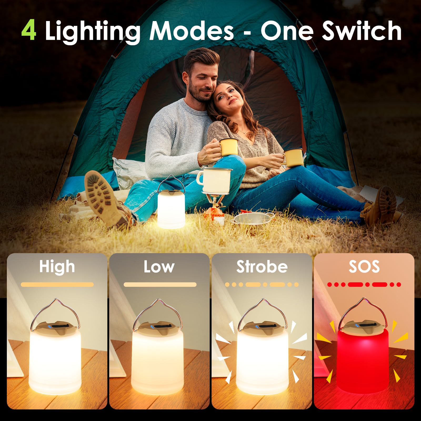 Bobkid Led Camping Lantern, Rechargeable Camping Light, 4 Modes Outdoor Flashlights Lanterns With 1000Lm, Water Resistant Portab