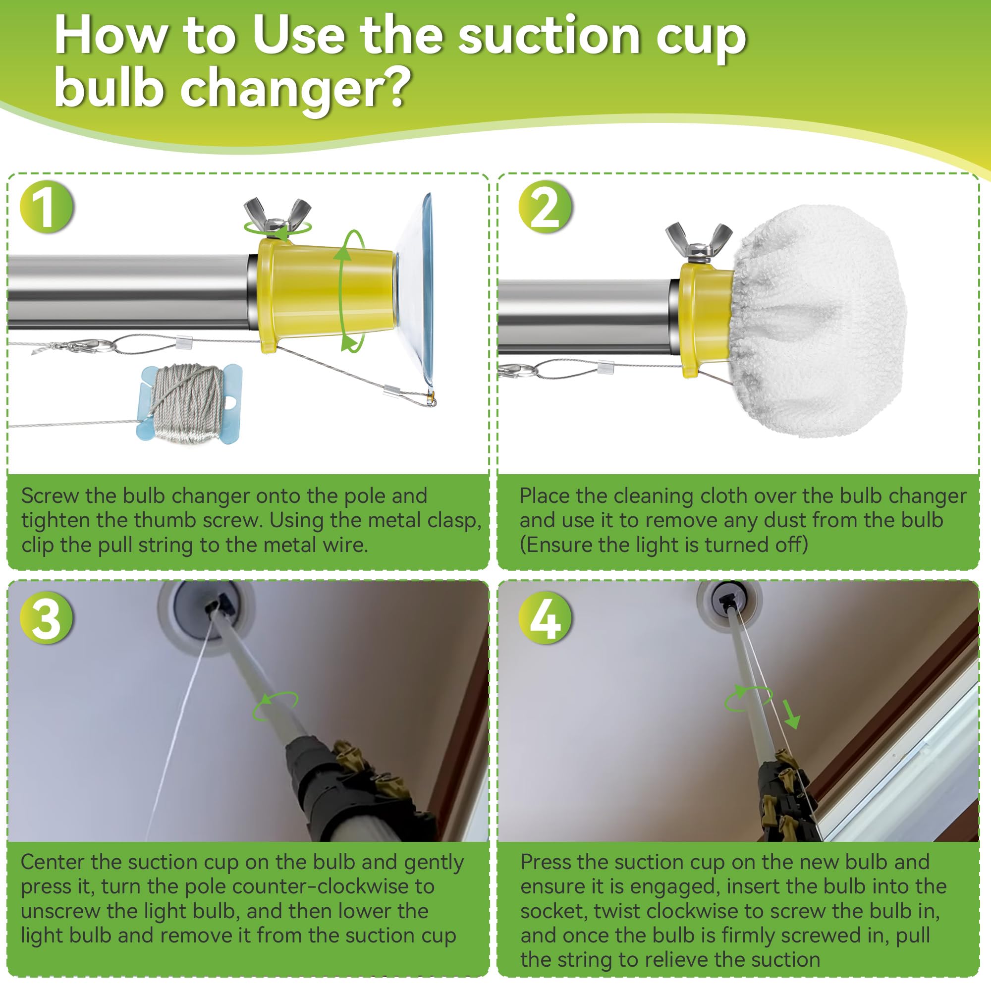 Dreyoo Light Bulb Changer Set - Standard Incandescent & Suction Cup Compatible with Extension Poles, Durable Fiber Material
