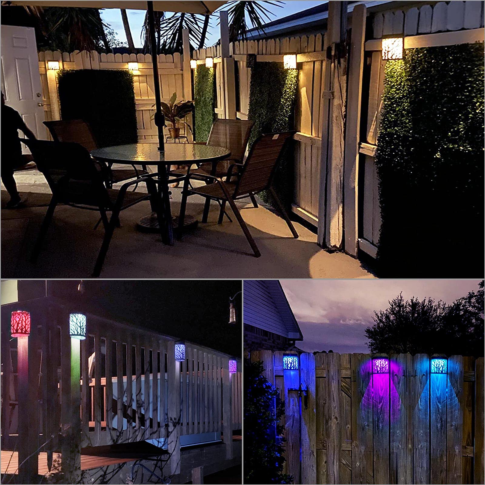 Denicmic Solar Wall Lights, Waterproof Outdoor Sconce, Warm White/Color Changing, 4 Pack