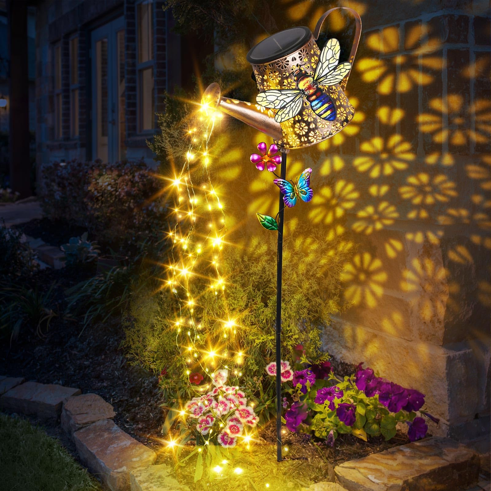 Solar Lights Outdoor Decorative, 39.4'' Metal Solar Watering Can Lights With Bee, Waterproof Garden Stake For Yard Lawn Patio Pa