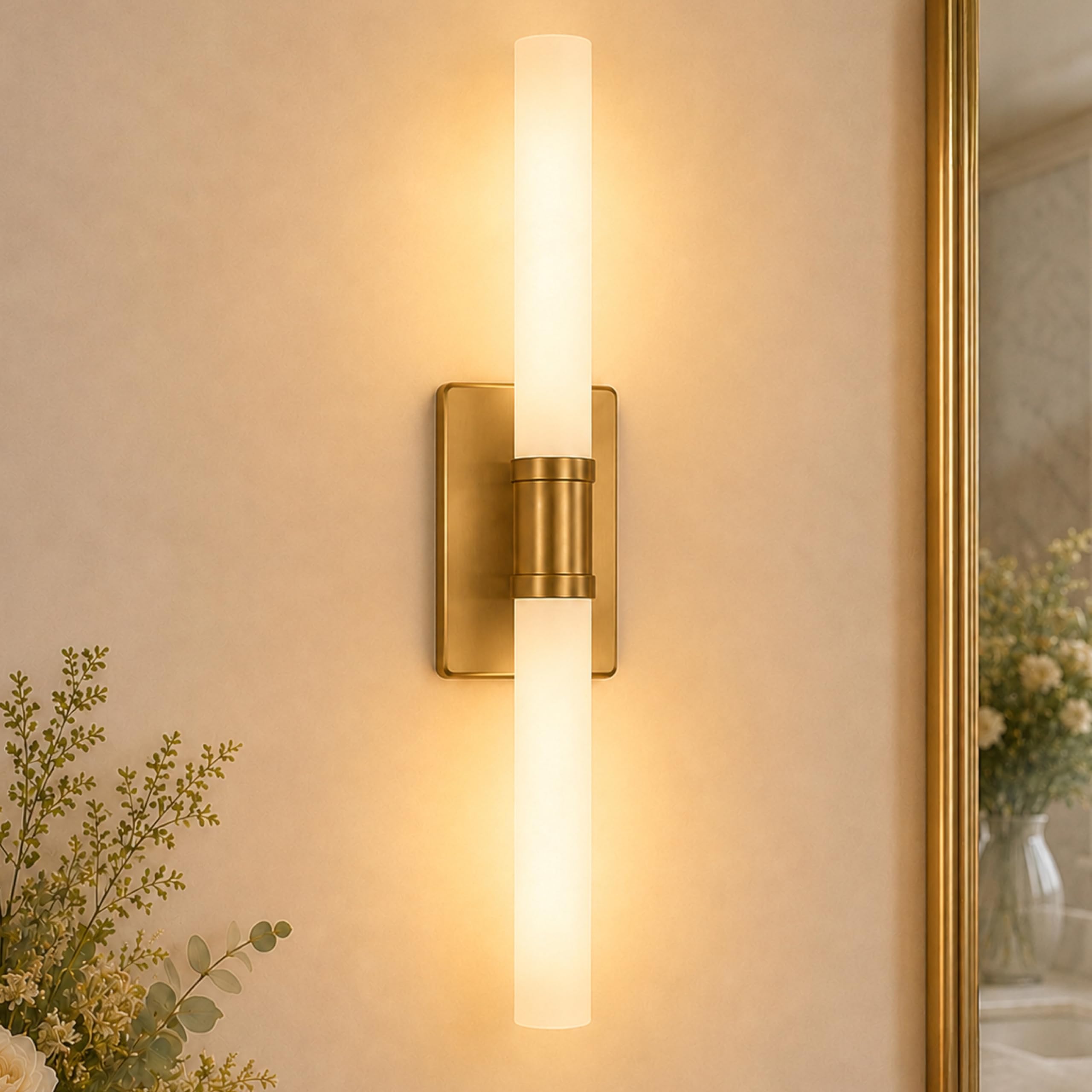 Generation Lighting 4665002CF-848 Keaton 2-Light Bathroom Vanity Light in Satin Brass with Clear Fluted Glass for Bathroom Light